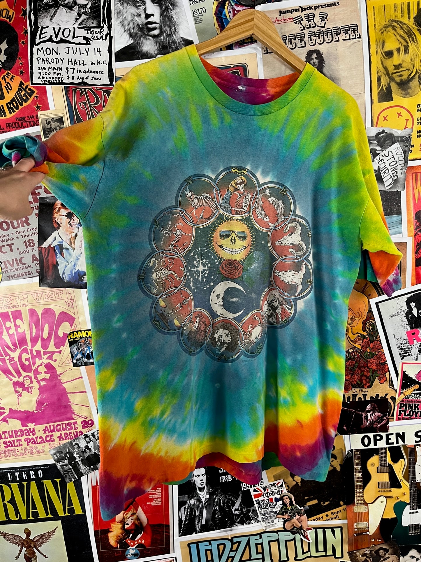 Vintage 80s Grateful Dead Jerry Jaspar Sun Moon Skeleton Astrology Zodiac Signs Tie Dye Single Stitch Graphic Band Tee T-Shirt XL