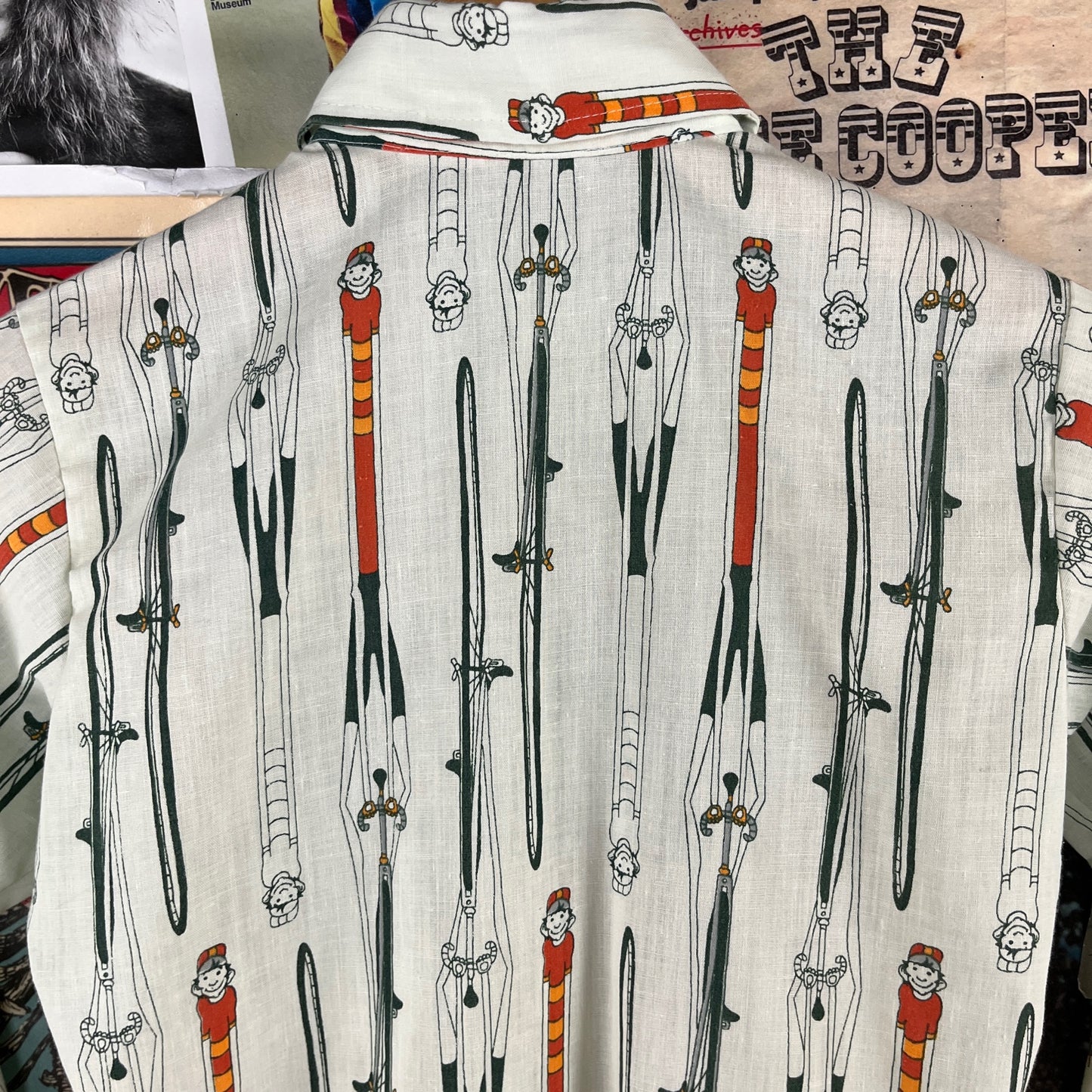 Vintage Boys Kids 70s Cyclist Bicycle Novelty Print Wrangler Long Sleeve Button Up Disco Shirt Size 8 Ages 7-8