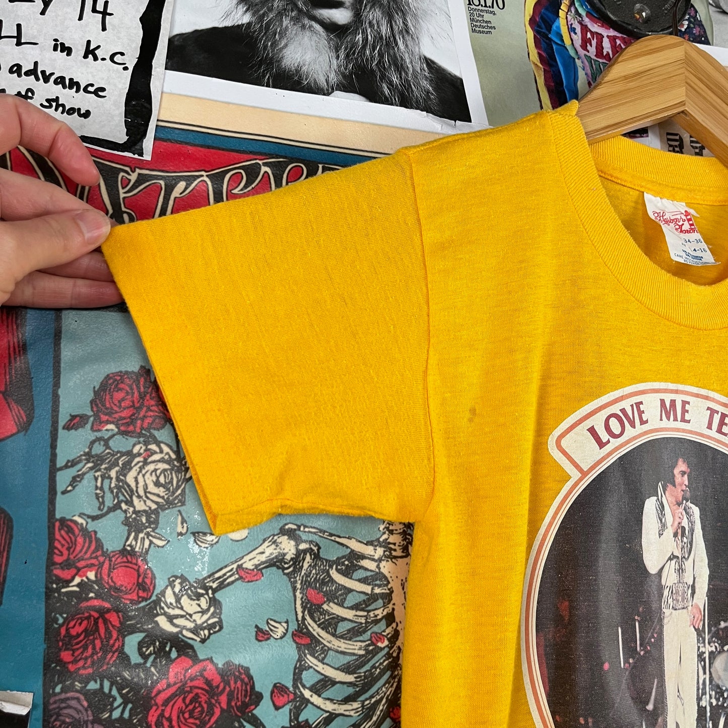 Vintage Kids 70s Retro Yellow Love Me Tender Elvis Iron On Graphic Harbor Town T-Shirt