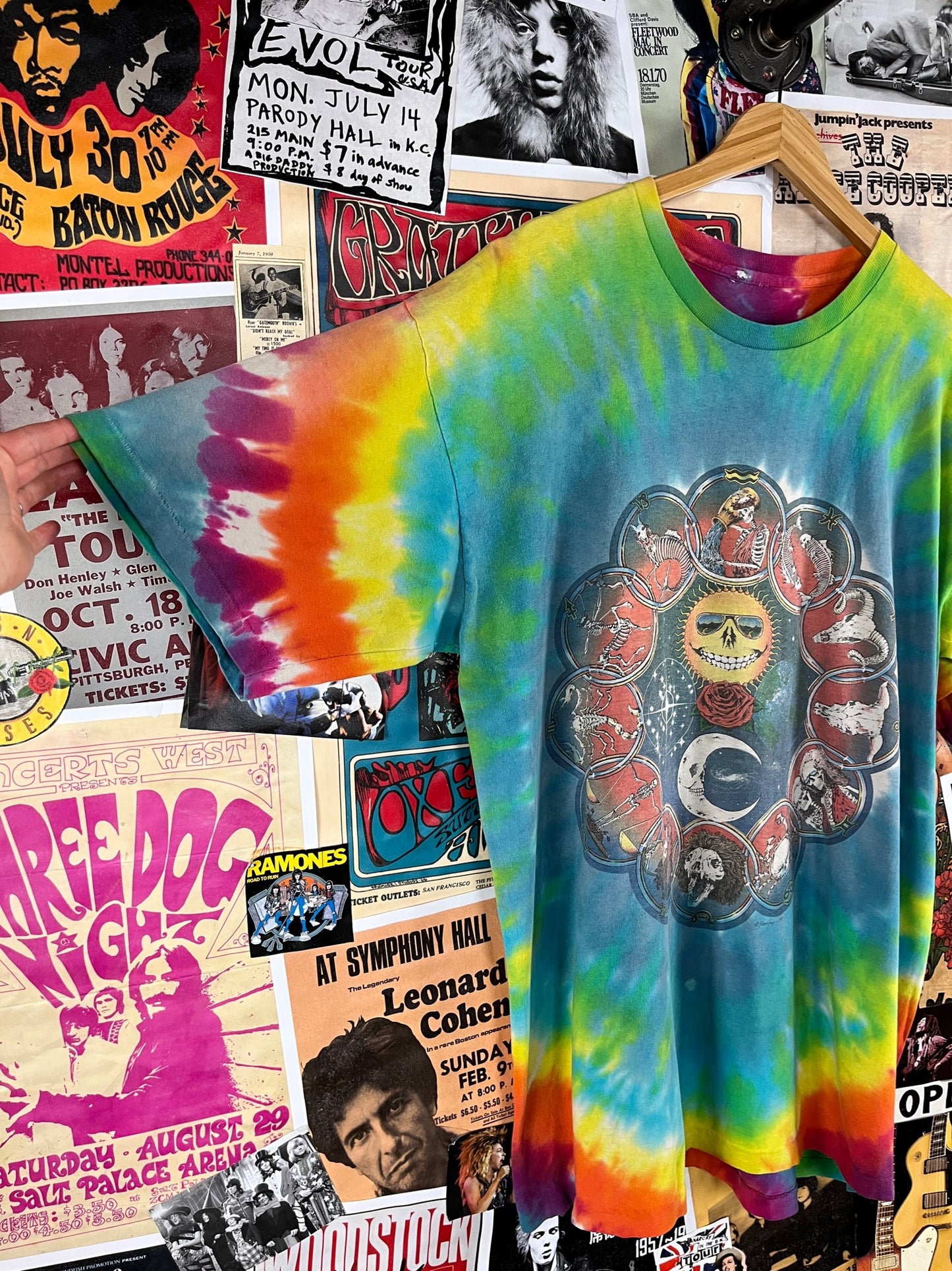 Vintage 80s Grateful Dead Jerry Jaspar Sun Moon Skeleton Astrology Zodiac Signs Tie Dye Single Stitch Graphic Band Tee T-Shirt XL