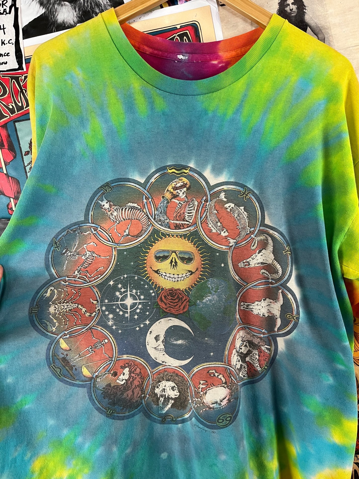 Vintage 80s Grateful Dead Jerry Jaspar Sun Moon Skeleton Astrology Zodiac Signs Tie Dye Single Stitch Graphic Band Tee T-Shirt XL