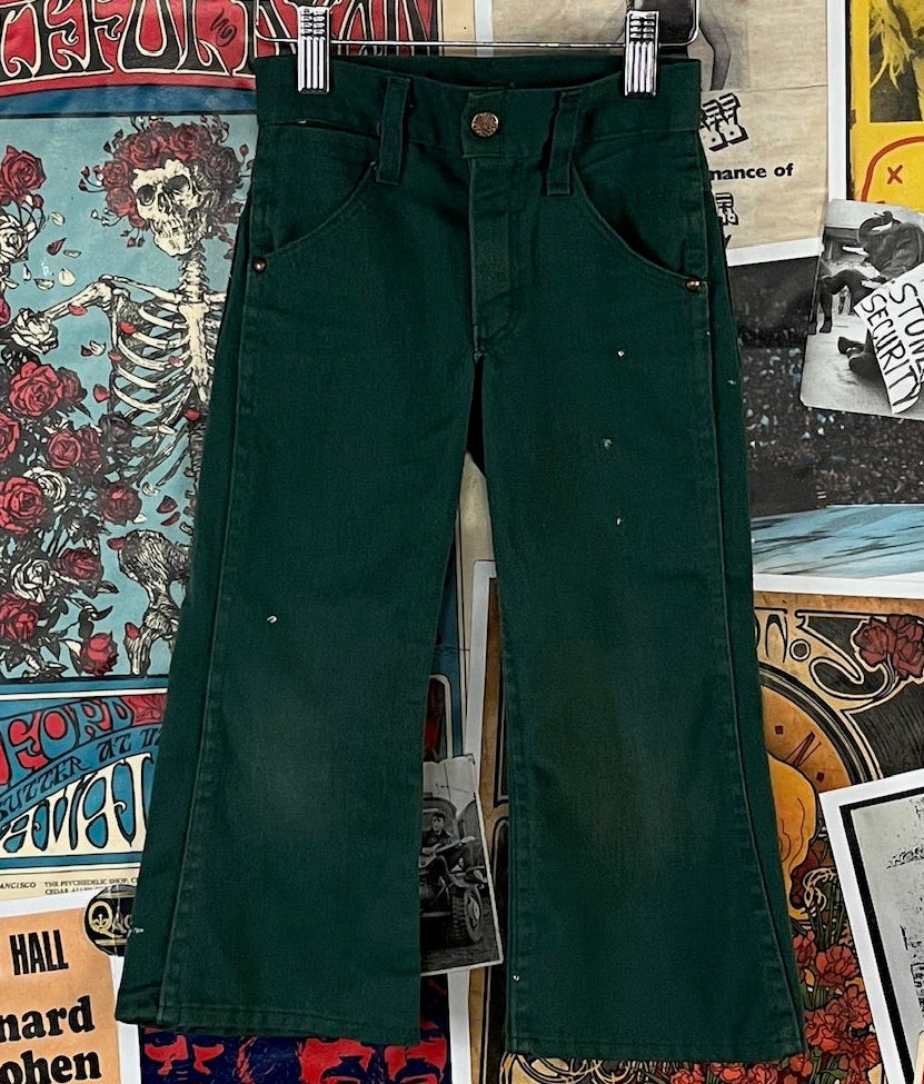 Vintage Toddler Kids 70s Green Faded Flares Pants 4 Slim Ages 3-4