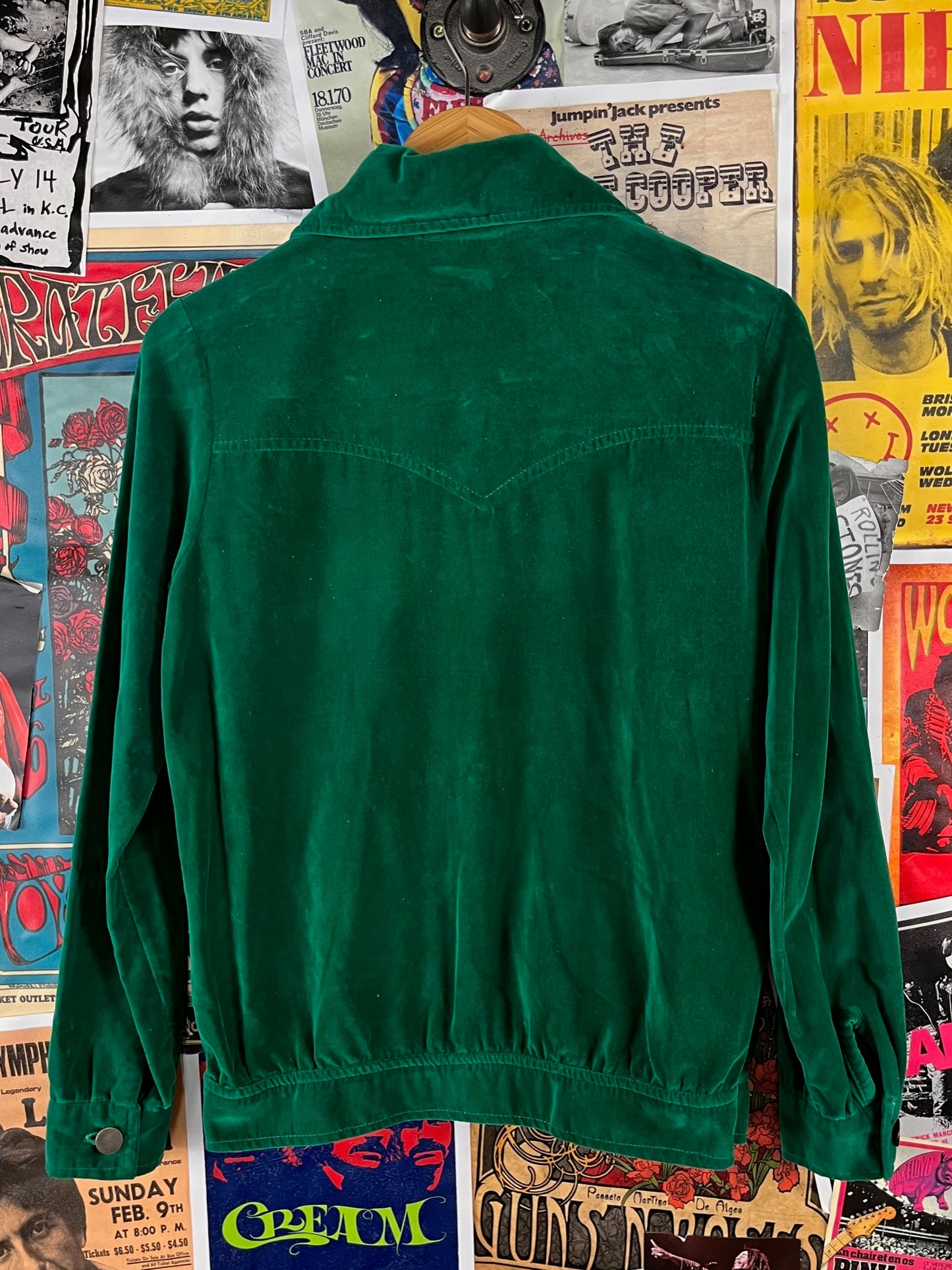 Vintage Men's Groovy 60s-70s Emerald Green Velvet Jack Winter Disco Shacket Shirt Jacket