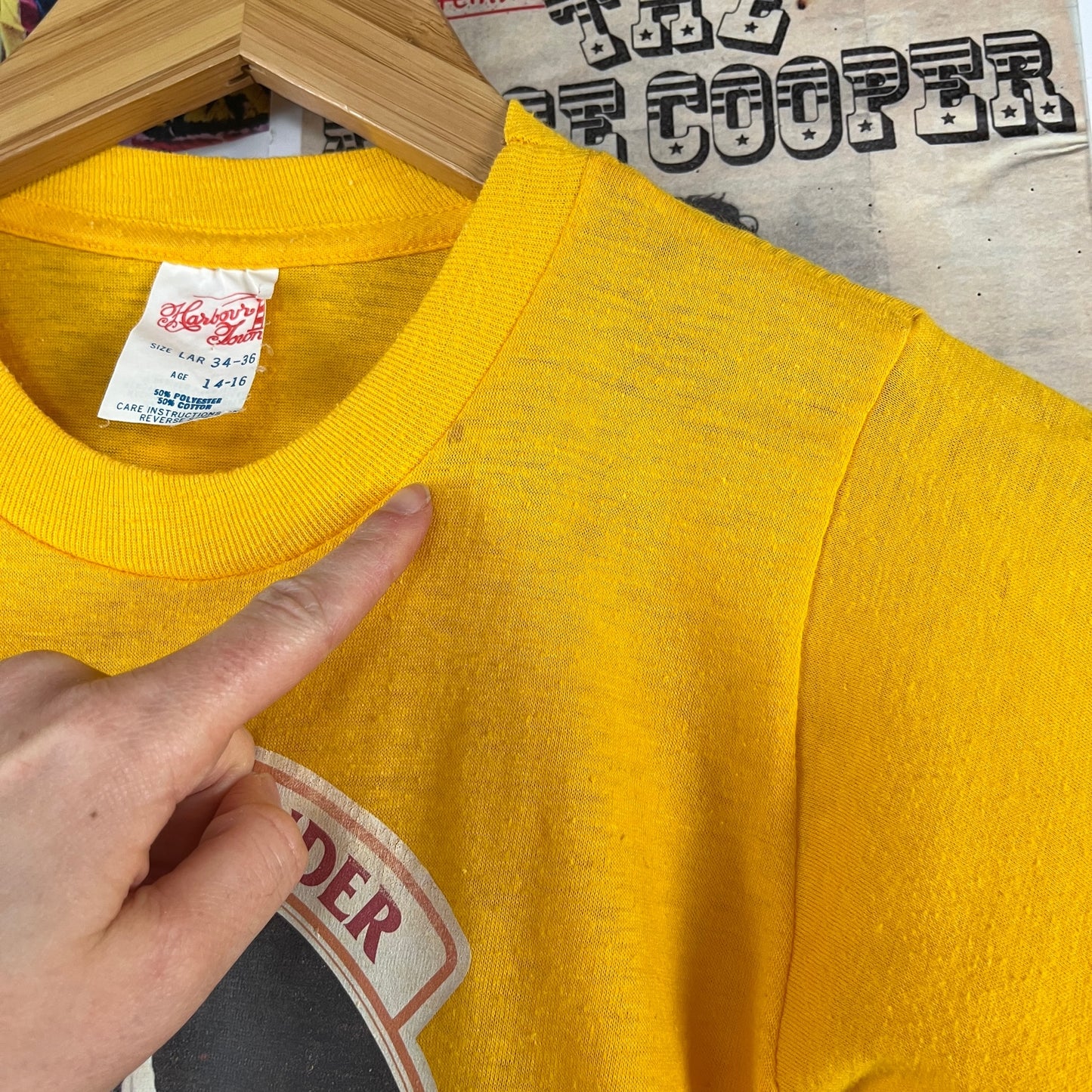 Vintage Kids 70s Retro Yellow Love Me Tender Elvis Iron On Graphic Harbor Town T-Shirt