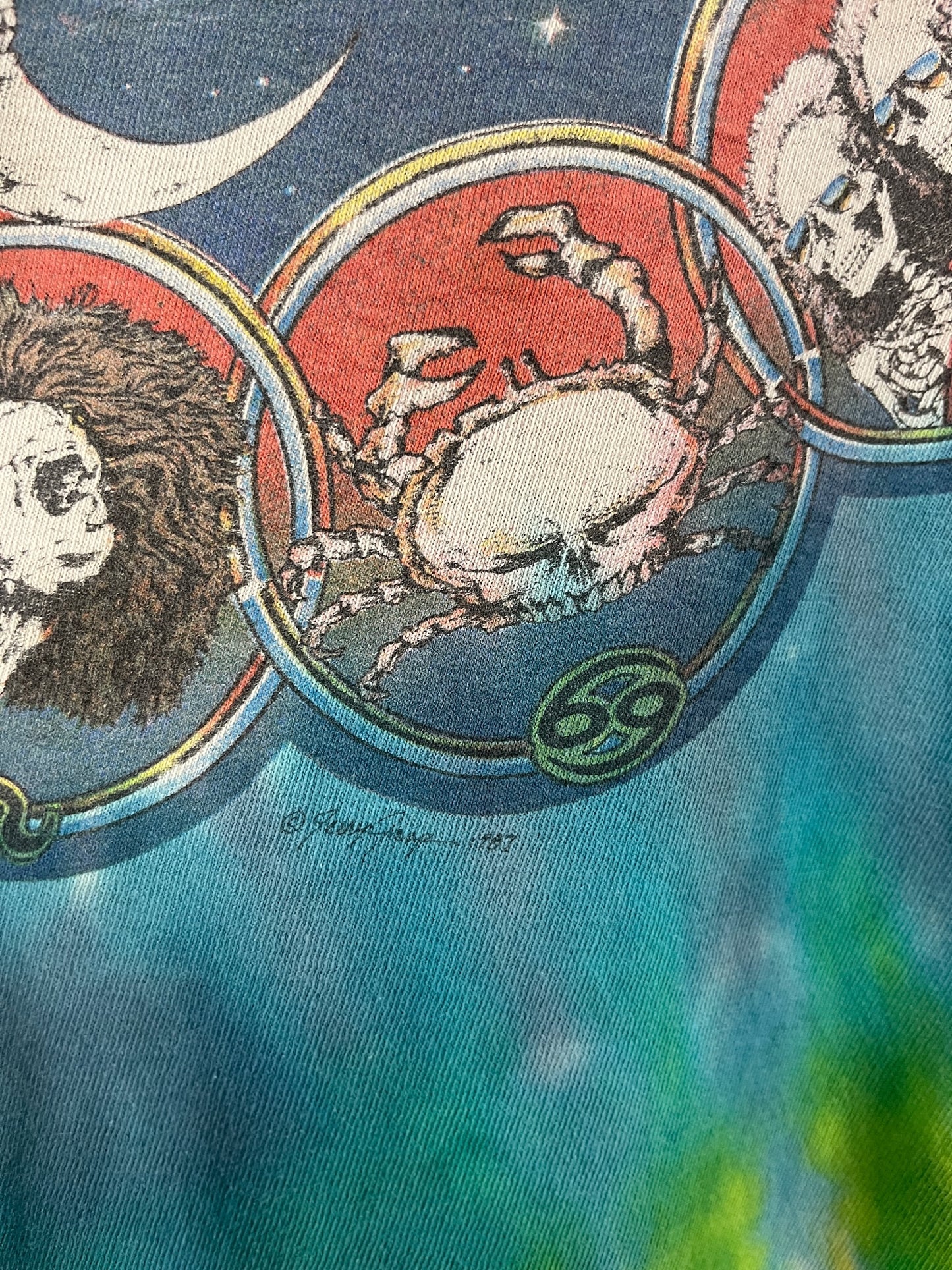 Vintage 80s Grateful Dead Jerry Jaspar Sun Moon Skeleton Astrology Zodiac Signs Tie Dye Single Stitch Graphic Band Tee T-Shirt XL