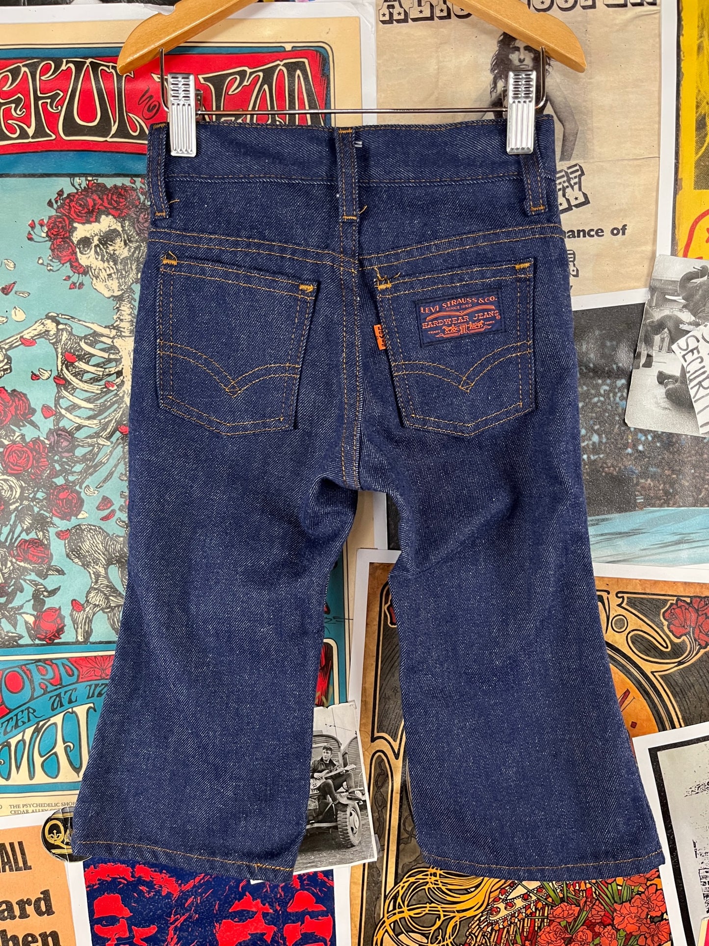 Vintage Toddler Kids 70s-80s Levi's 517 Orange Tab Flares Denim Jeans Pants 3T