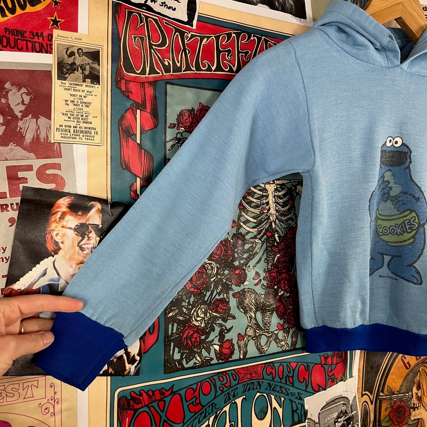 Vintage Kids 80s Blue Cookie Monster Sesame Street Muppets Cartoon JCPenney Long Sleeve Hoodie Pullover Sweatshirt Top Size 6 Ages 5-6