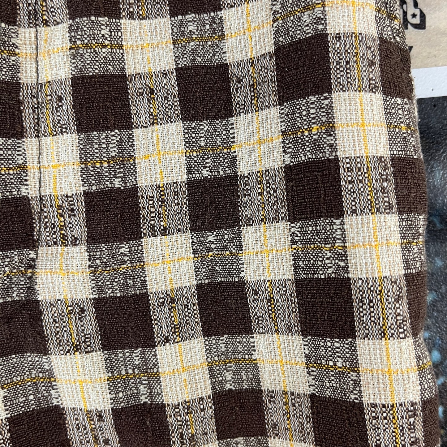 Vintage Kids Retro 60s-70s Brown Khaki Yellow Plaid Elastic Waist Buster Brown Flare Trouser Pants USA Size 6X-7 Slim