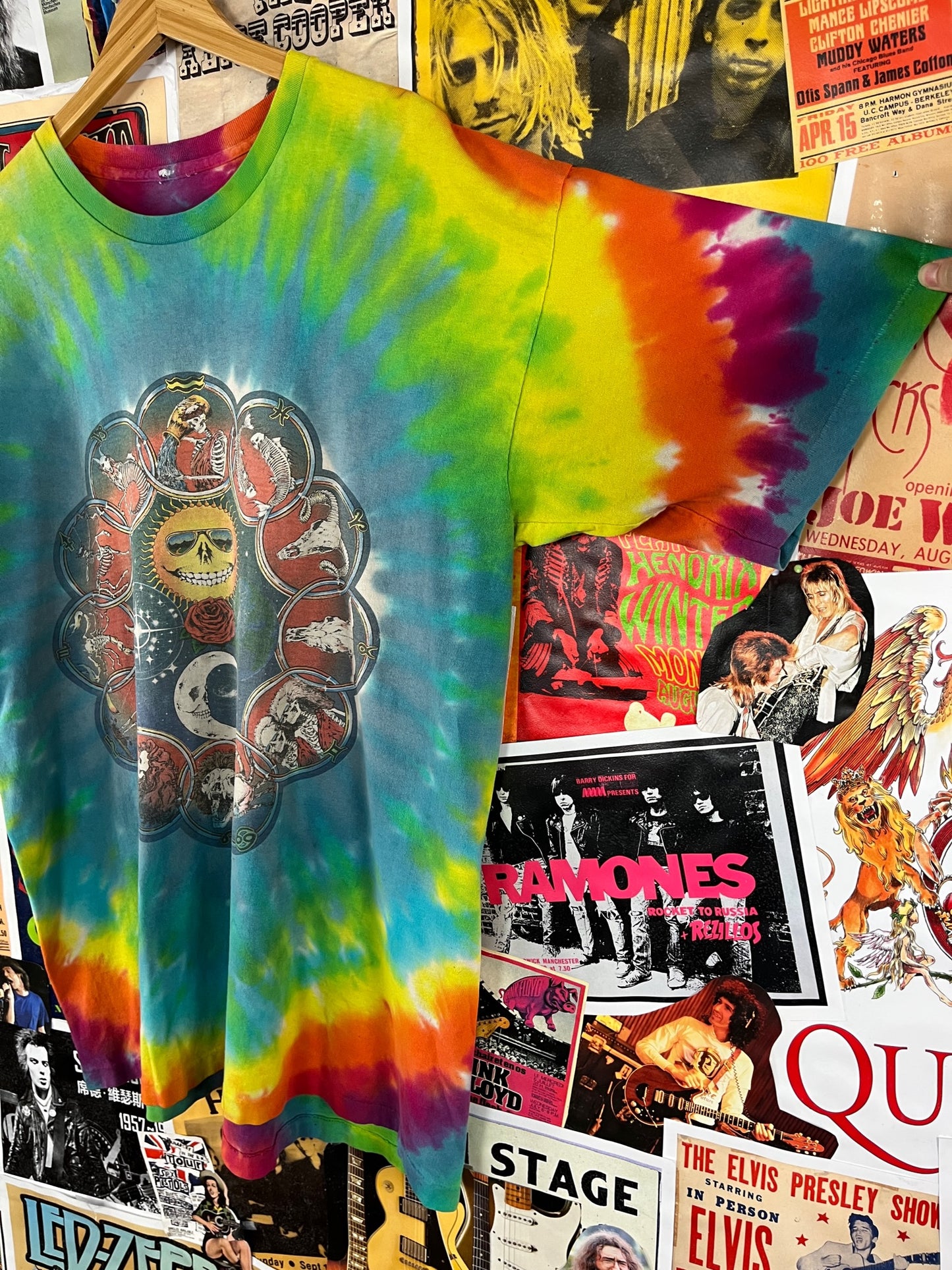 Vintage 80s Grateful Dead Jerry Jaspar Sun Moon Skeleton Astrology Zodiac Signs Tie Dye Single Stitch Graphic Band Tee T-Shirt XL