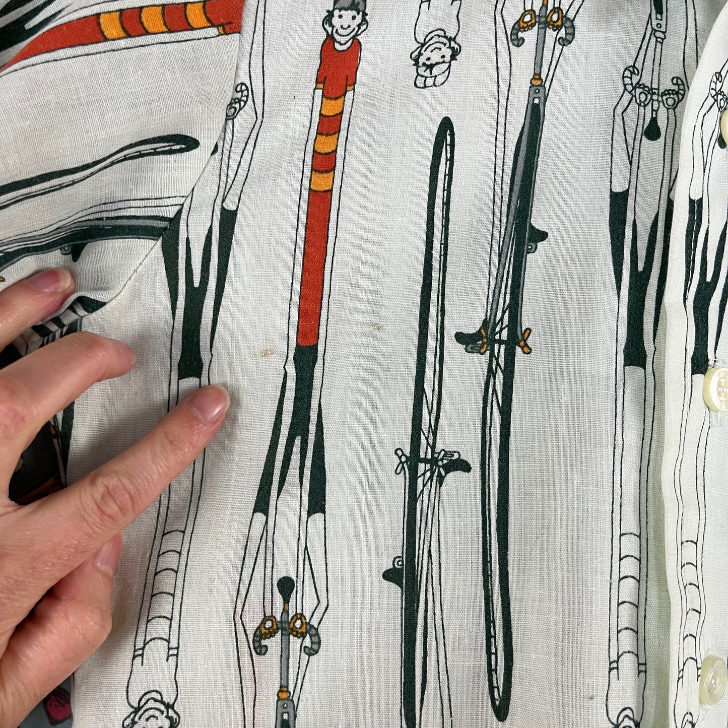 Vintage Boys Kids 70s Cyclist Bicycle Novelty Print Wrangler Long Sleeve Button Up Disco Shirt Size 8 Ages 7-8
