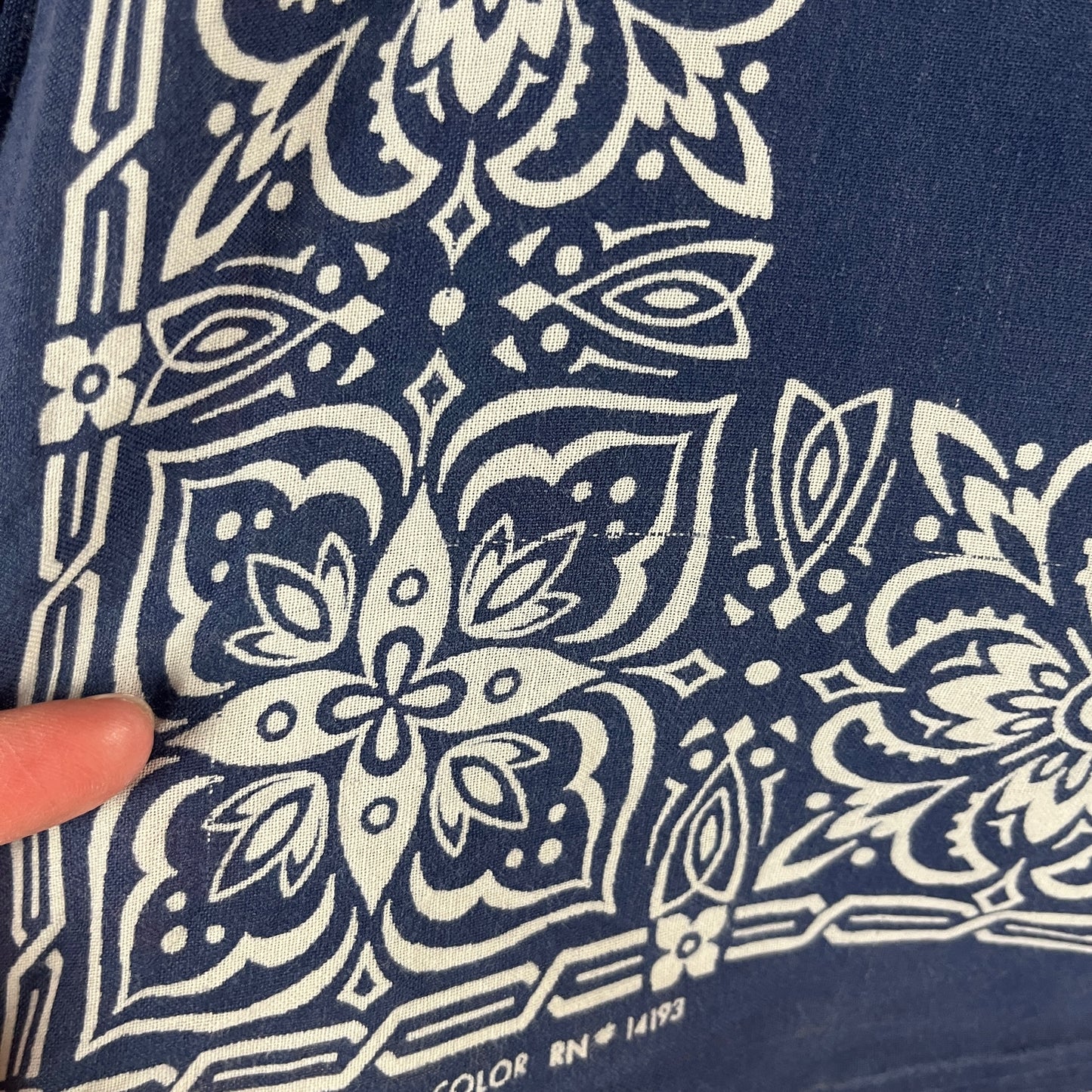 Vintage 50s-60s Indigo Blue White All Cotton Paisley Floral Print Rockabilly Western Fast Color RN 14193 USA Bandana Handkerchief Hanky