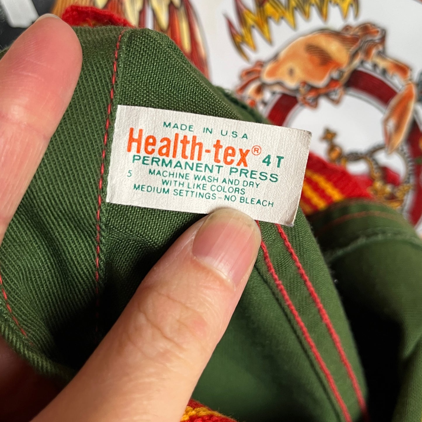 Vintage Toddler Boys Kids 80s Health-tex Military Style Recruit Ringer T-Shirt Overalls Two Piece Outfit Set 4T