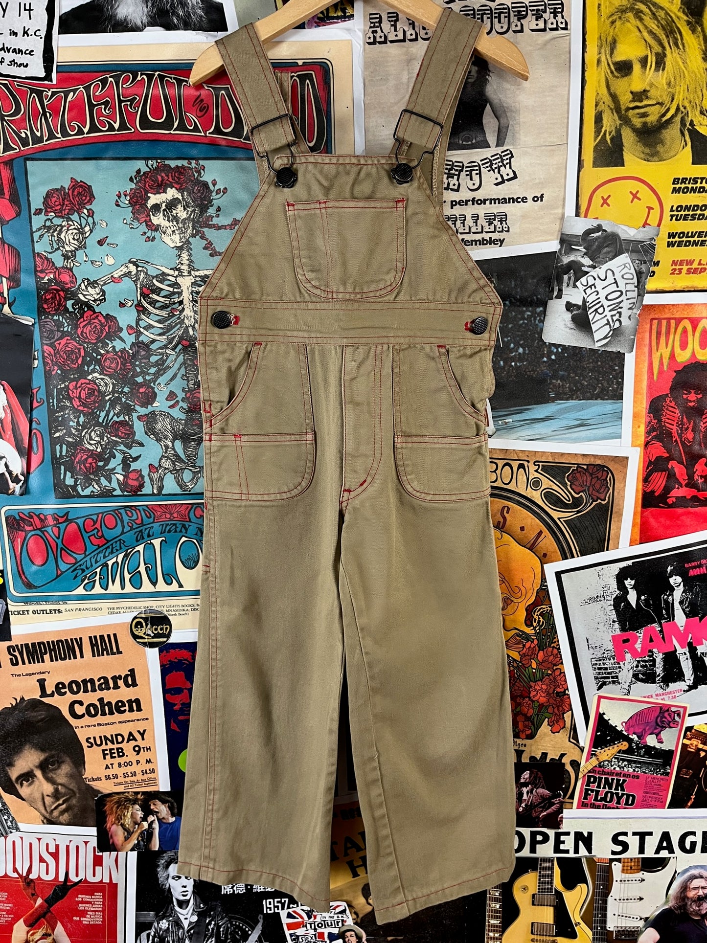 Vintage Toddler Kids 80s Khaki All Cotton Aristo Utility Style Overalls Size 5 Ages 4-5