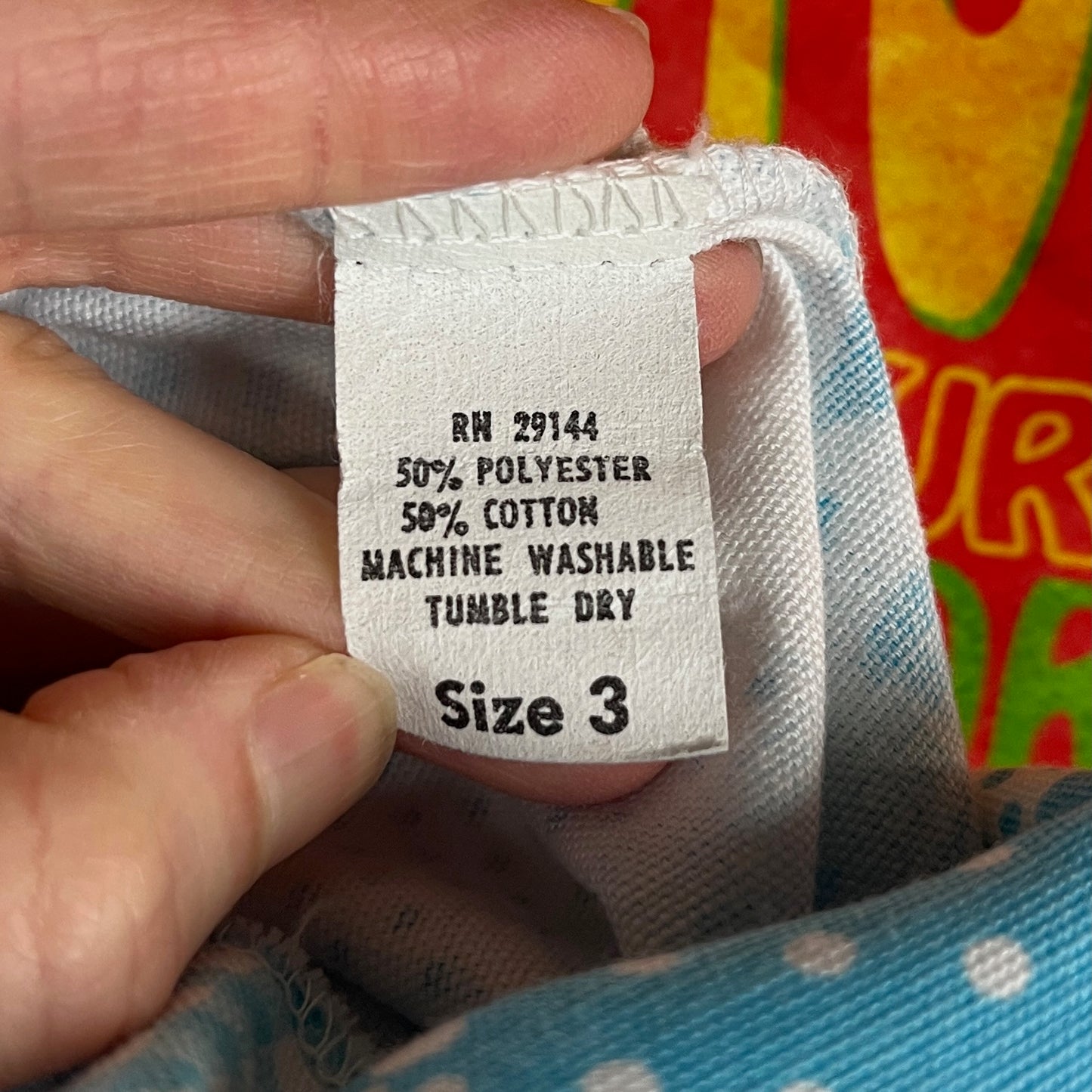 Vintage Toddler Girls 60s-70s Blue White Mushroom Floral Apple Gingham Patchwork Print Overall Romper 18-24 Months