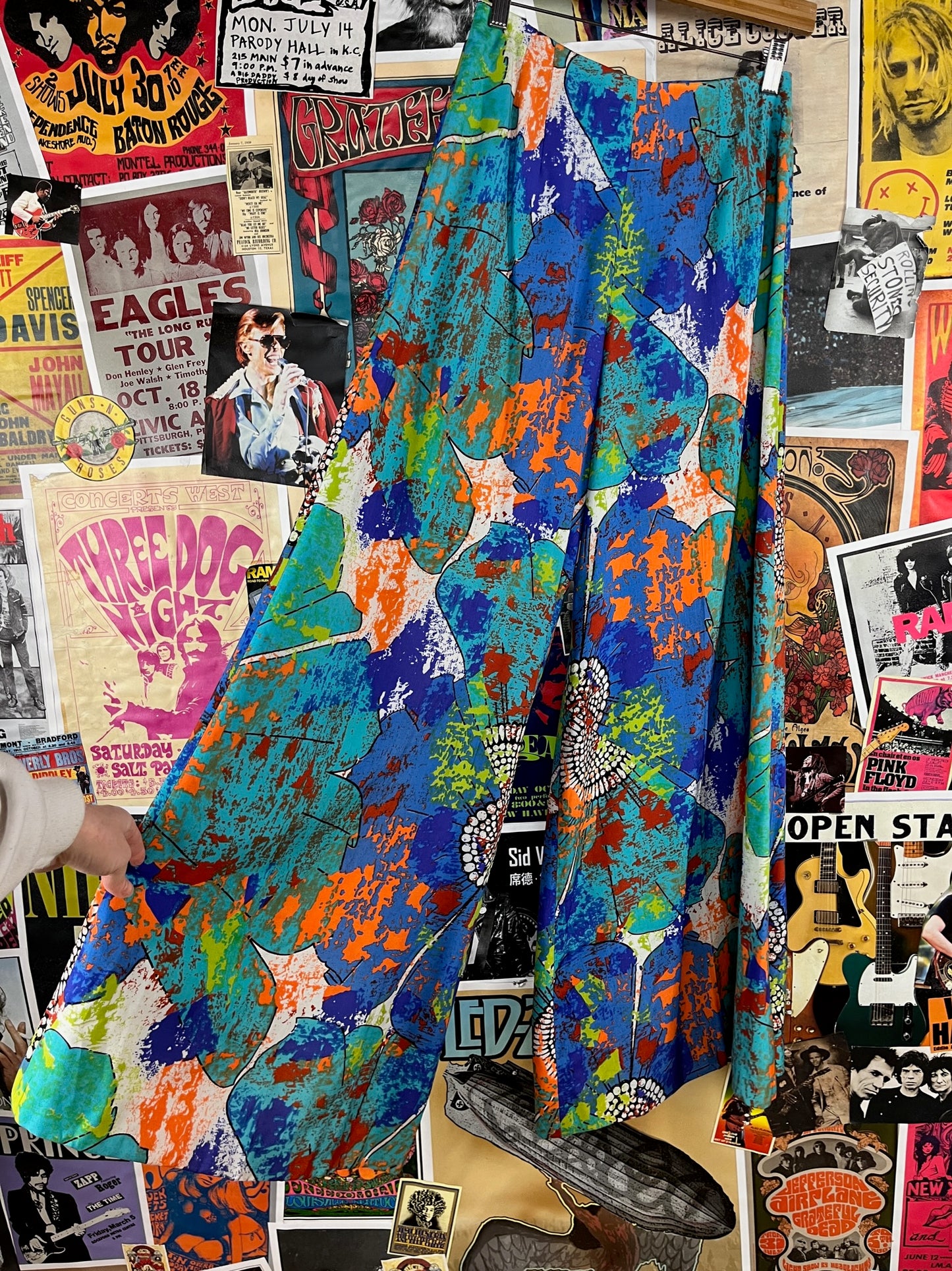 Vintage 60s 70s Colorful Abstract Print High Rise Wide Leg Flares Mod Womens Fashion 26x32 Groovy