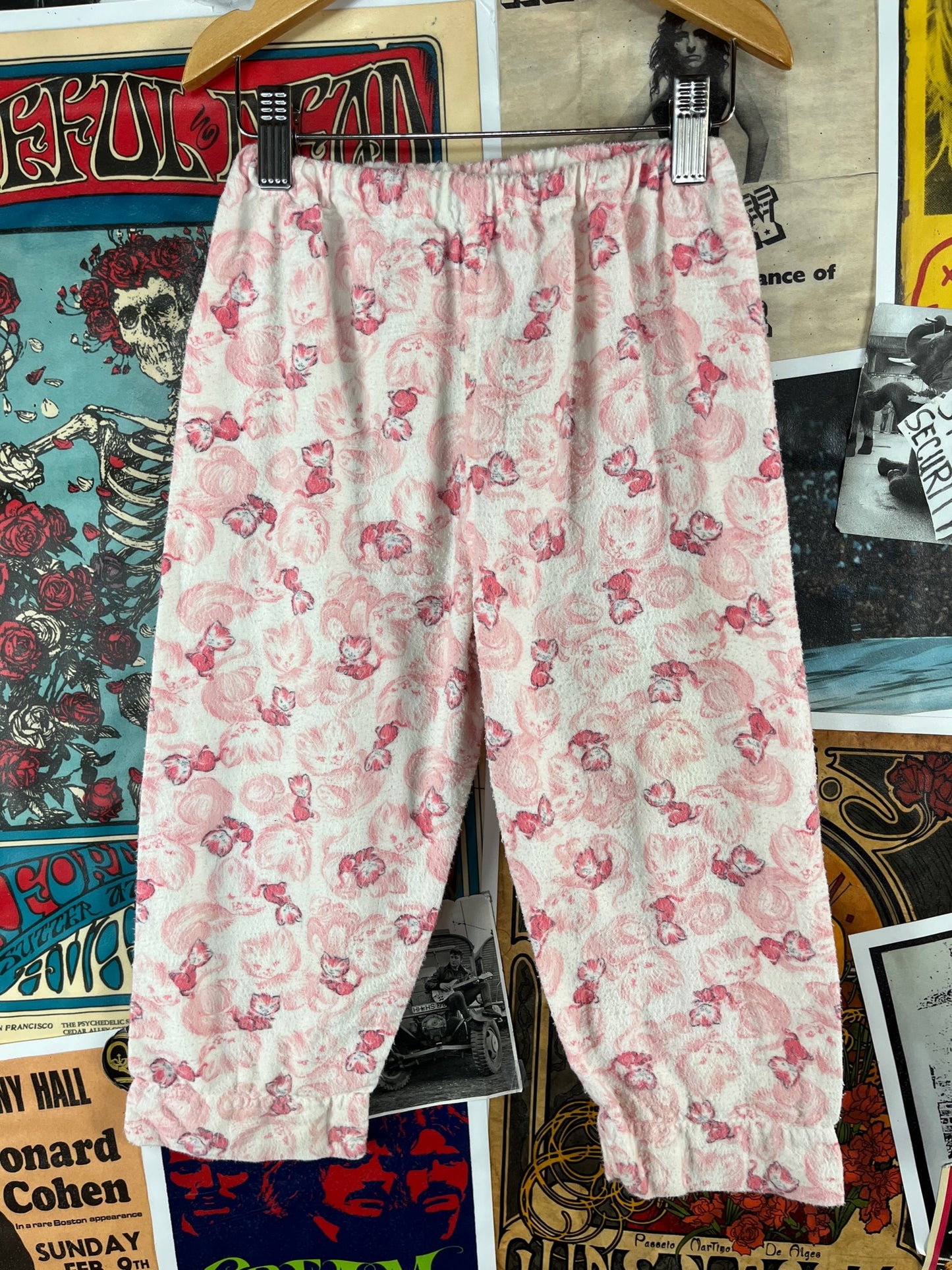 Vintage Girls Kids Retro 60s Pink White Kitty Cats Novelty All Over Print Elastic Waist Pajama Pant Size 6X-7