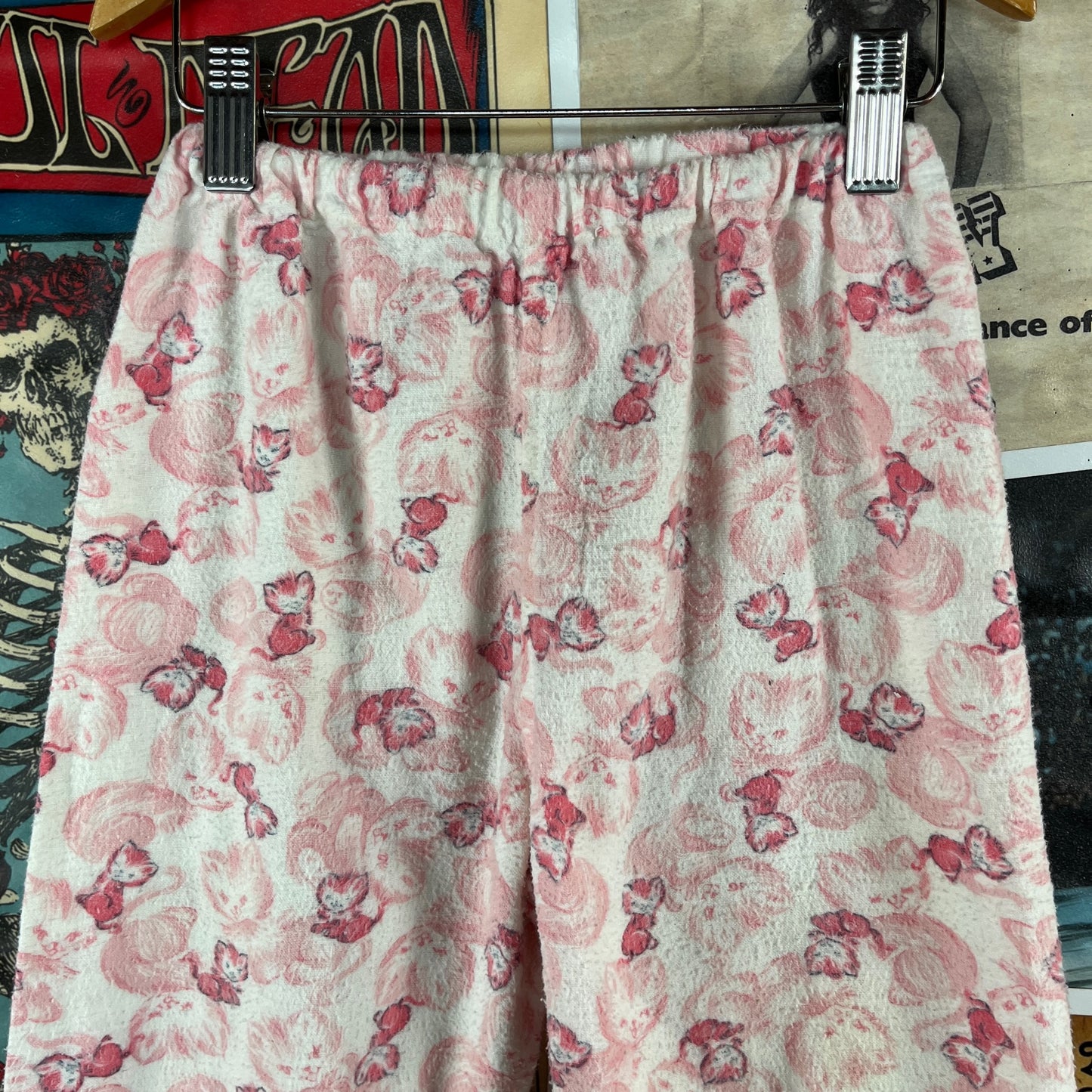 Vintage Girls Kids Retro 60s Pink White Kitty Cats Novelty All Over Print Elastic Waist Pajama Pant Size 6X-7