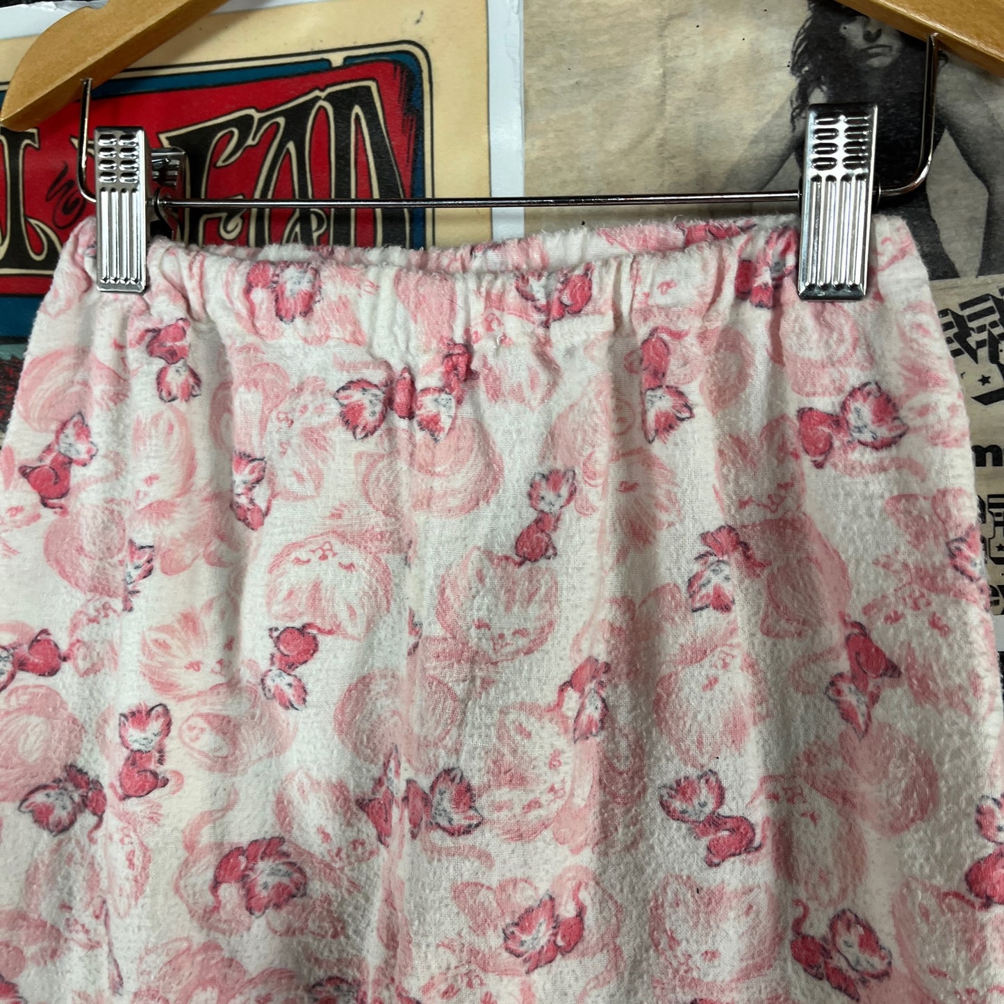Vintage Girls Kids Retro 60s Pink White Kitty Cats Novelty All Over Print Elastic Waist Pajama Pant Size 6X-7
