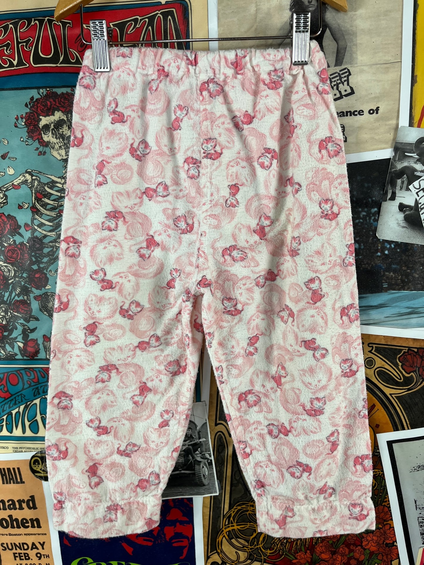 Vintage Girls Kids Retro 60s Pink White Kitty Cats Novelty All Over Print Elastic Waist Pajama Pant Size 6X-7