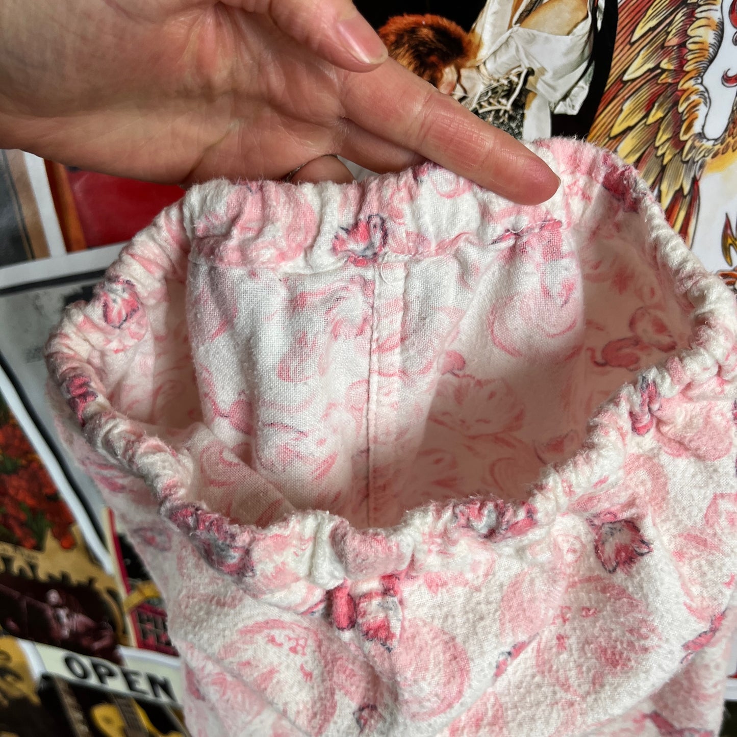 Vintage Girls Kids Retro 60s Pink White Kitty Cats Novelty All Over Print Elastic Waist Pajama Pant Size 6X-7