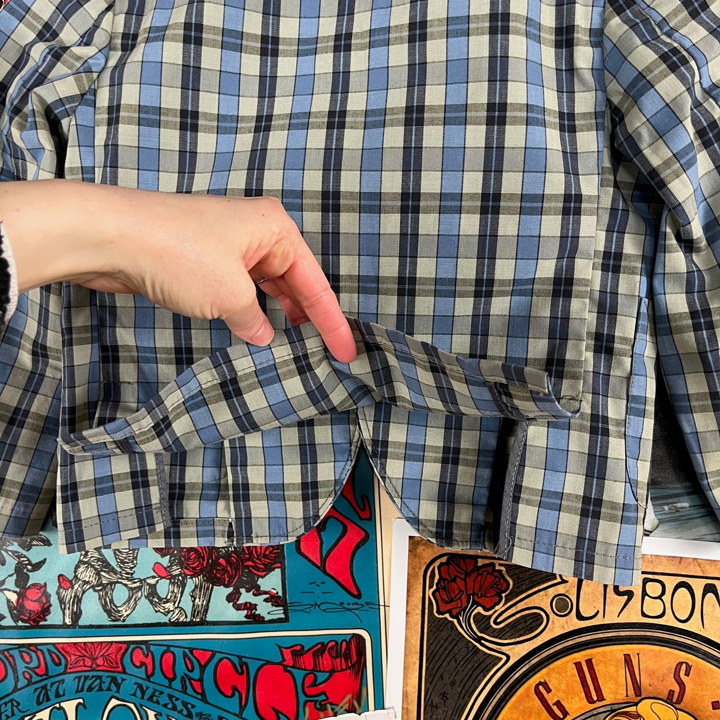 Vintage Toddler Boys Kids 1960s Taupe Blue Plaid Print Barry Boy Single Breasted Blazer Jacket 4T USA