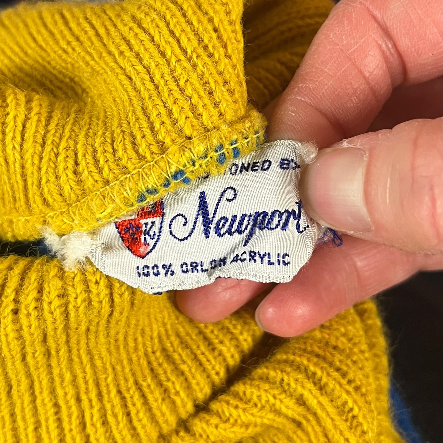 Vintage Boys 60s Blue Yellow Striped Knit Dickie Turtleneck Sweater Top 3T