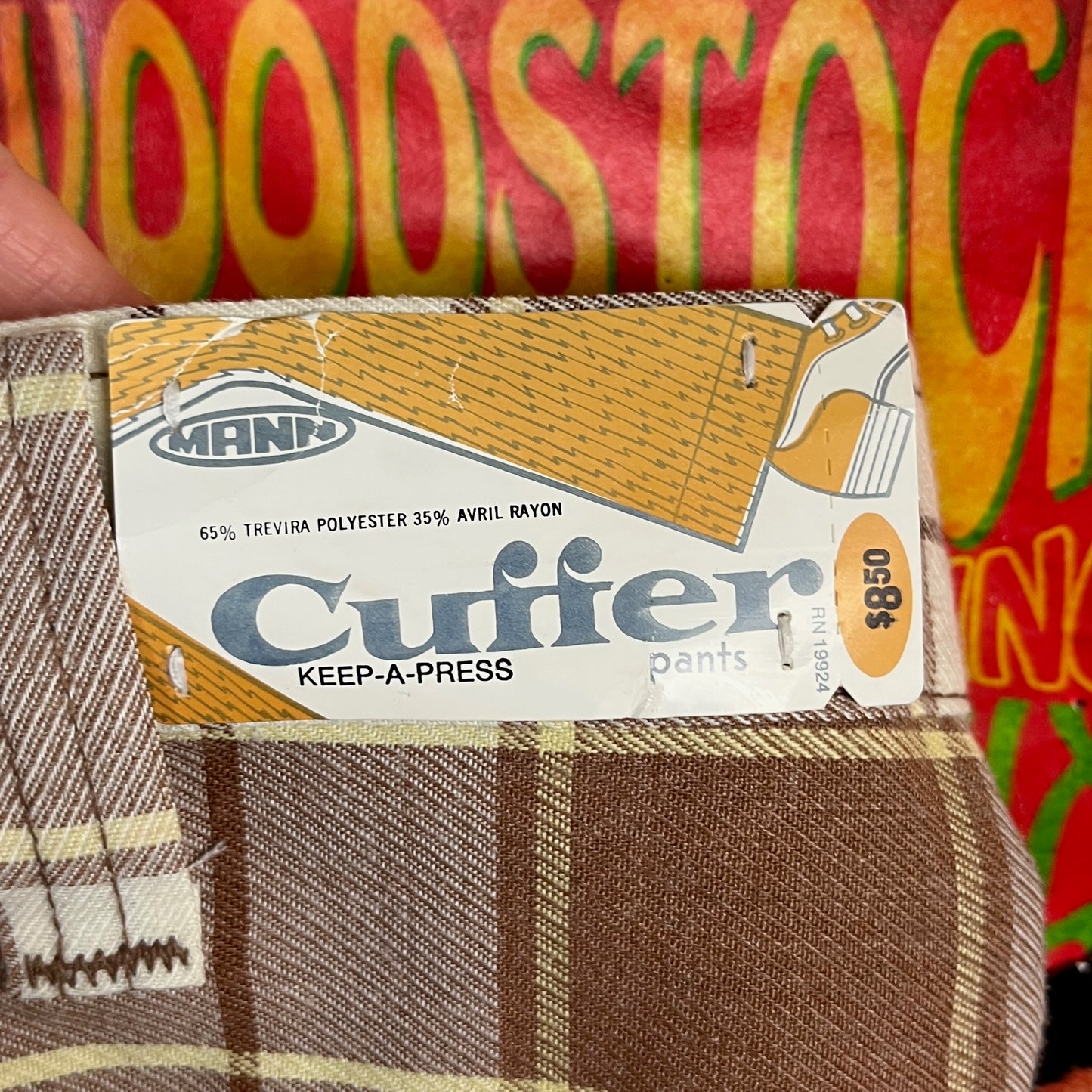 Vintage Kids 70s Brown Plaid Mann Cuffer Trouser Pants Size 12 Slim Age 9