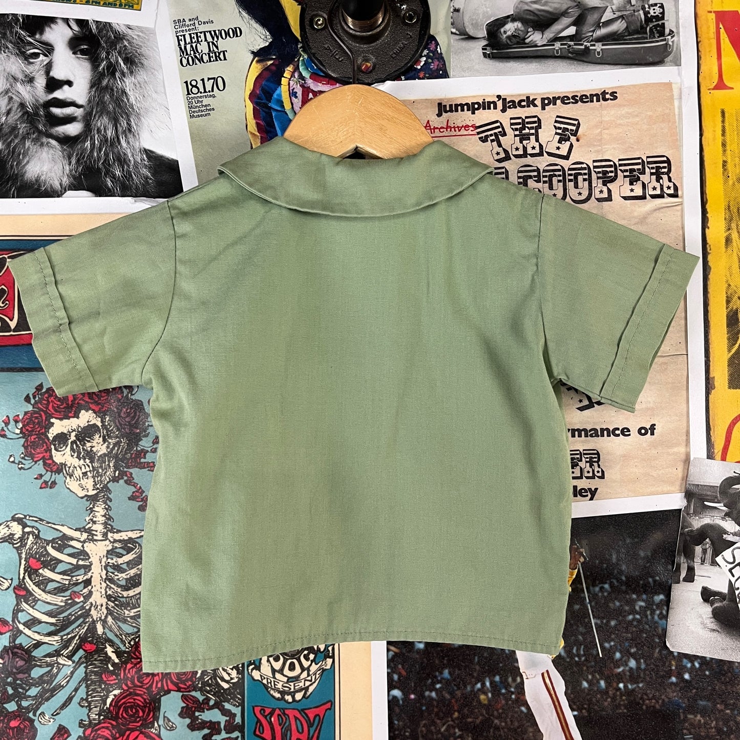 Vintage Baby Boy 60s-70s Green Plaid Shirt Romper Set 18M