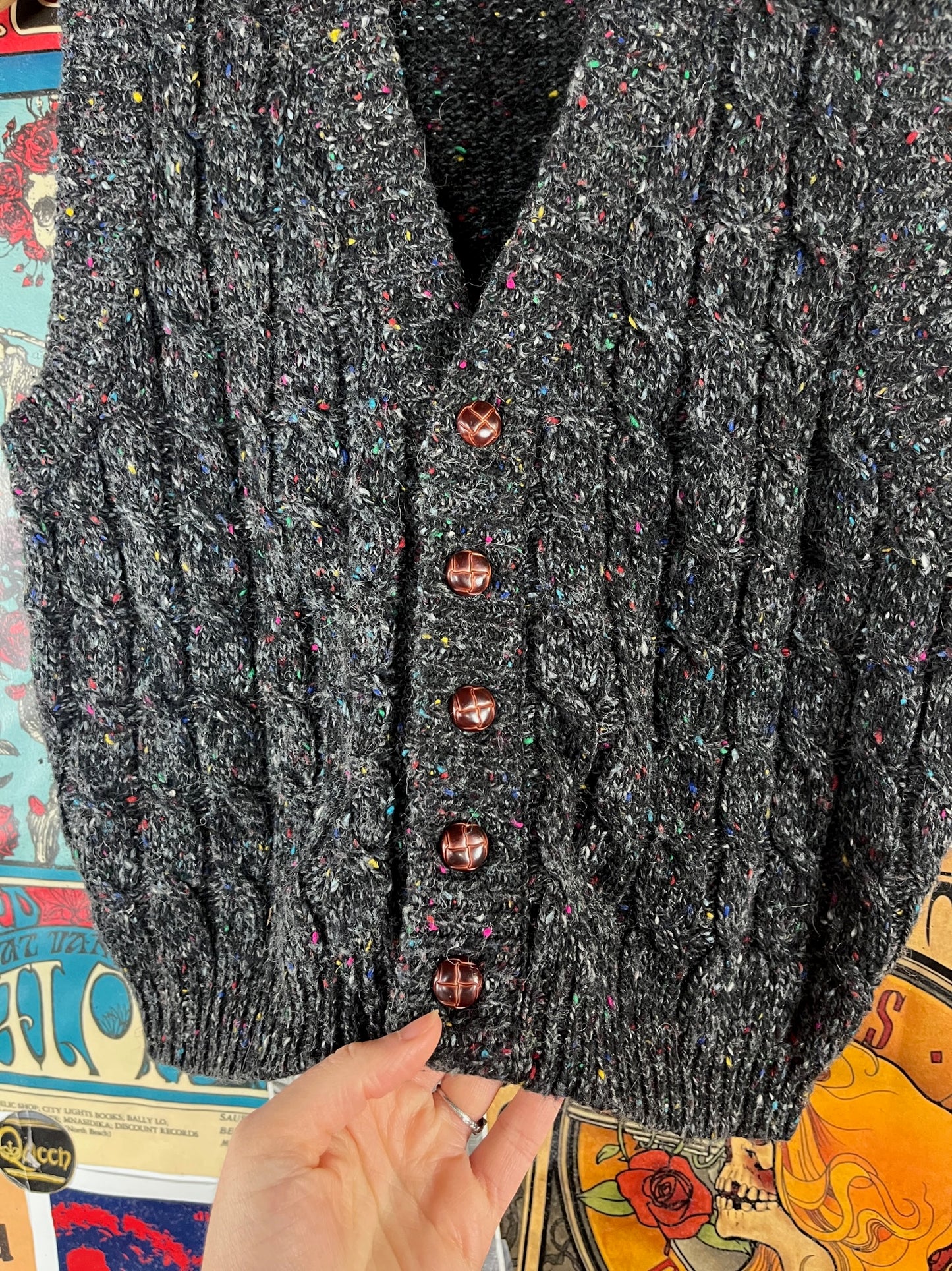 Vintage Kids Boys 90s Gray Flecked Speckled Wool Blend Knit TFW Grandpa Style Sweater Vest Size 8 Ages 7-8
