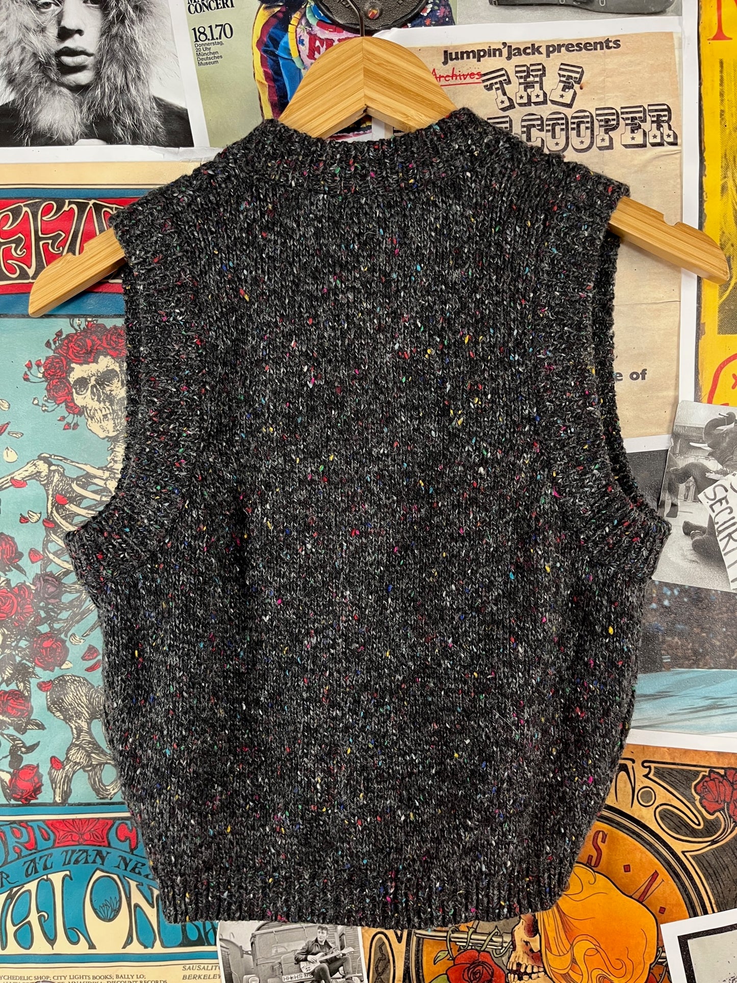 Vintage Kids Boys 90s Gray Flecked Speckled Wool Blend Knit TFW Grandpa Style Sweater Vest Size 8 Ages 7-8