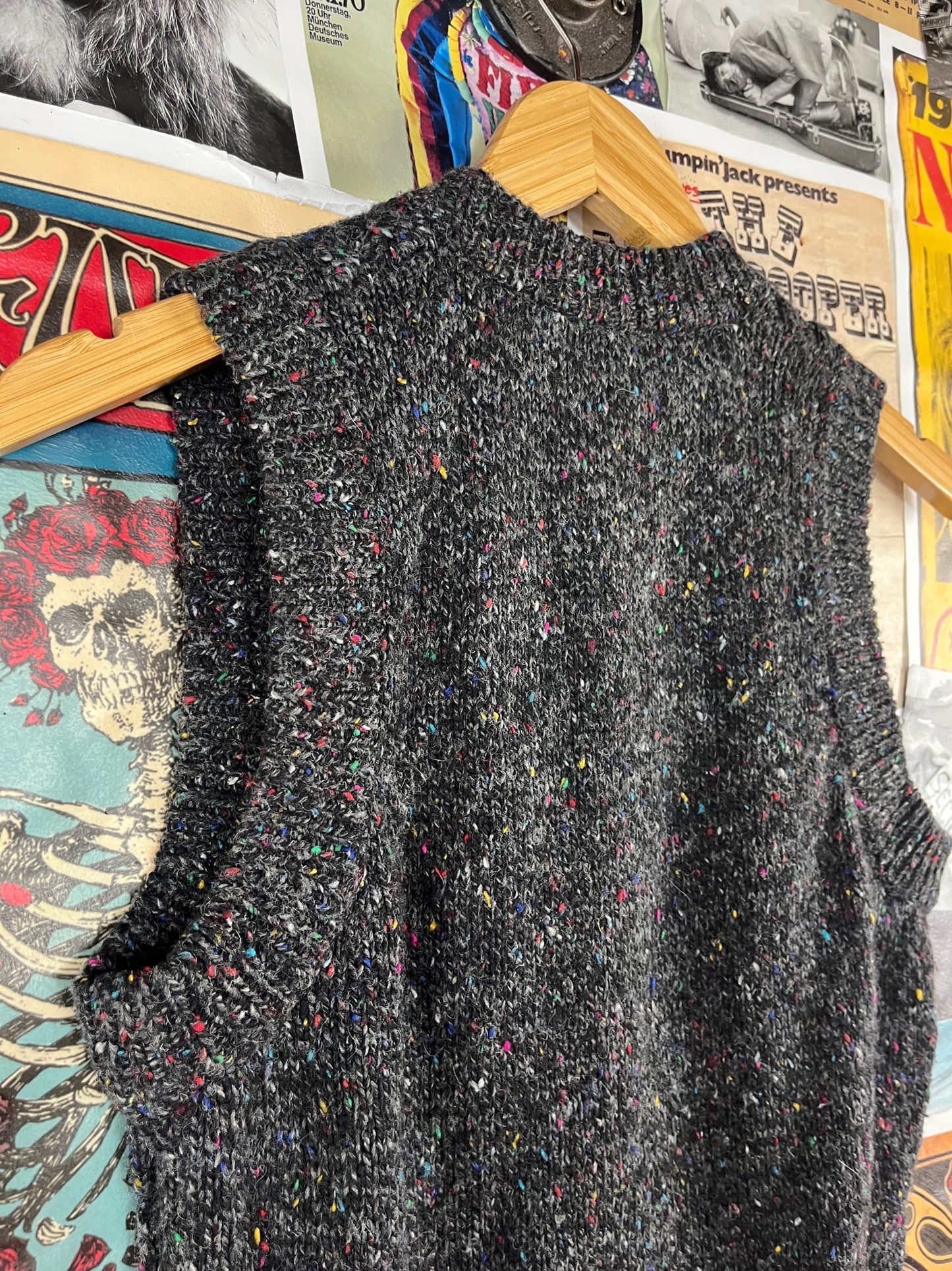 Vintage Kids Boys 90s Gray Flecked Speckled Wool Blend Knit TFW Grandpa Style Sweater Vest Size 8 Ages 7-8