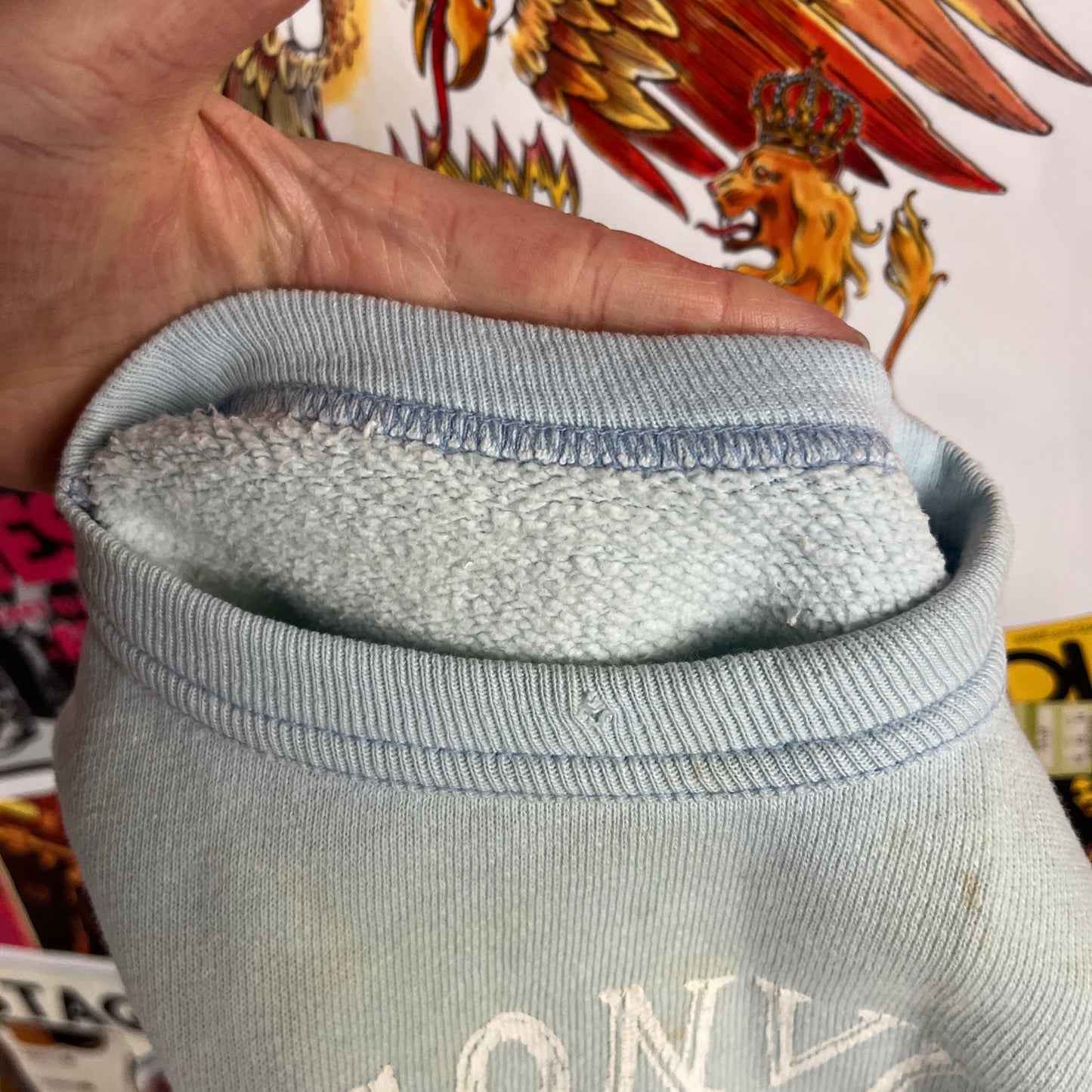 Vintage Toddler Kids 50s Light Blue Faded Jacksonville Florida Stained Grunge Souvenir Pullover Crewneck Sweatshirt 18-24 Months