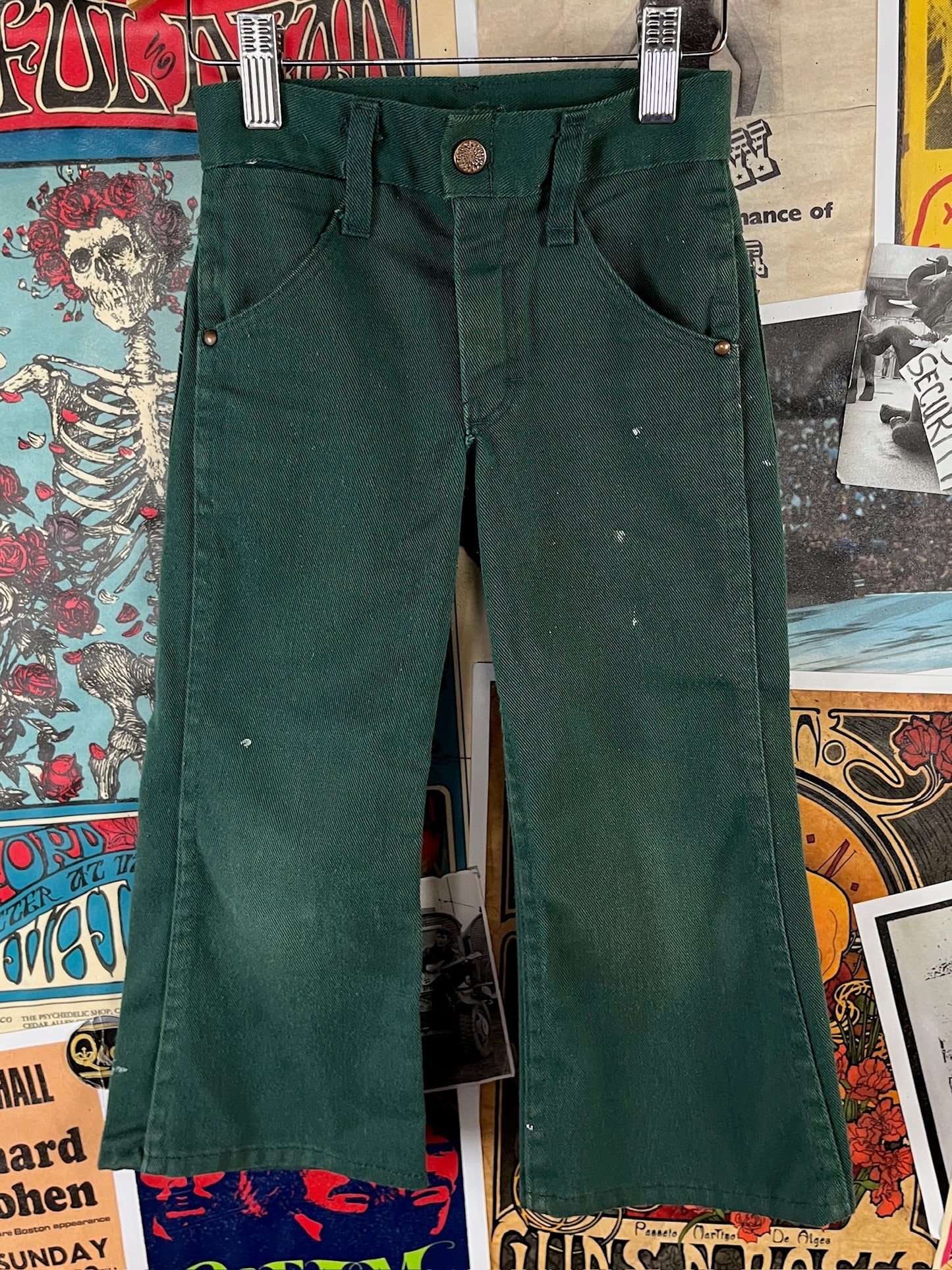 Vintage Toddler Kids 70s Green Faded Flares Pants 4 Slim Ages 3-4