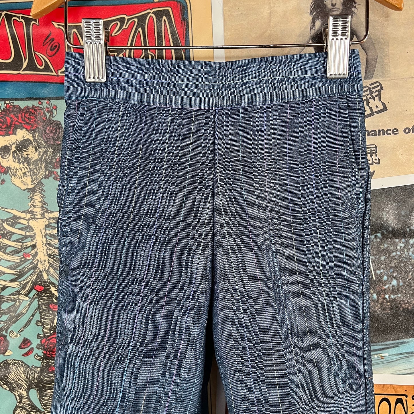 Vintage Toddler Boys Kids Retro 80s-90s Pastel Rainbow Pinstripe Plaid Navy Blue Trouser Slack Dress Pants 2T