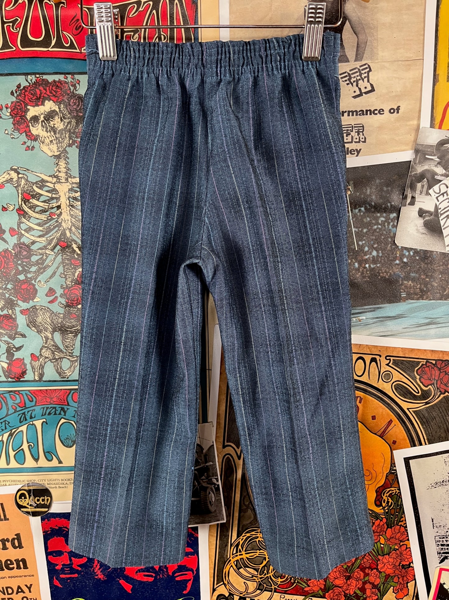 Vintage Toddler Boys Kids Retro 80s-90s Pastel Rainbow Pinstripe Plaid Navy Blue Trouser Slack Dress Pants 2T