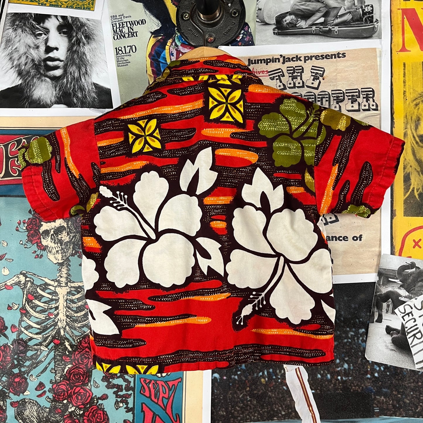 Vintage Toddler Boys Kids 70s Hibiscus Hawaiian Floral Print Short Sleeve Tiki Button Up Aloha Shirt Shorts Suit Set 2T