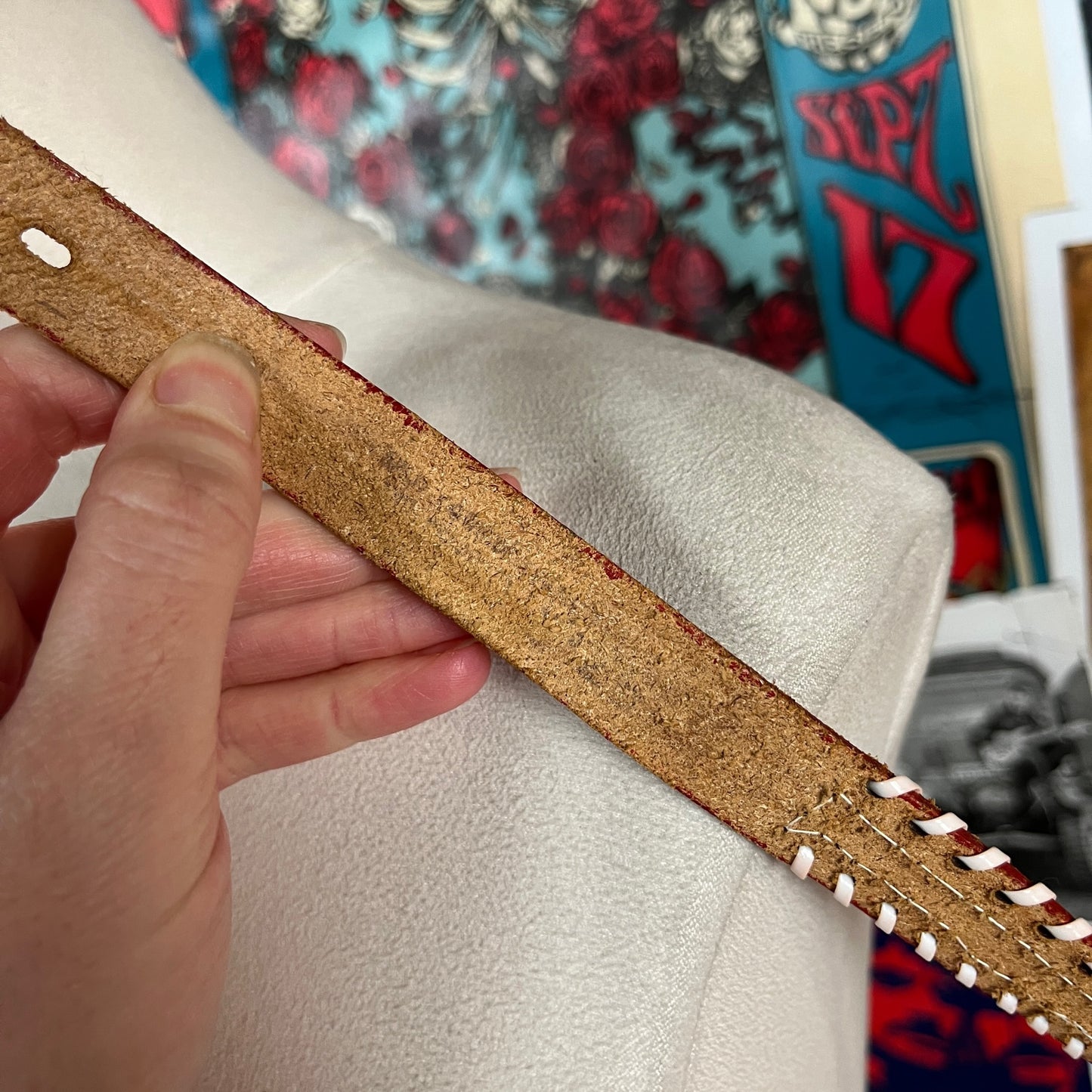 Vintage Kids 70s Leather Beaded Southwestern Totem Native American Style Belt Size 8/12 Age 7-10