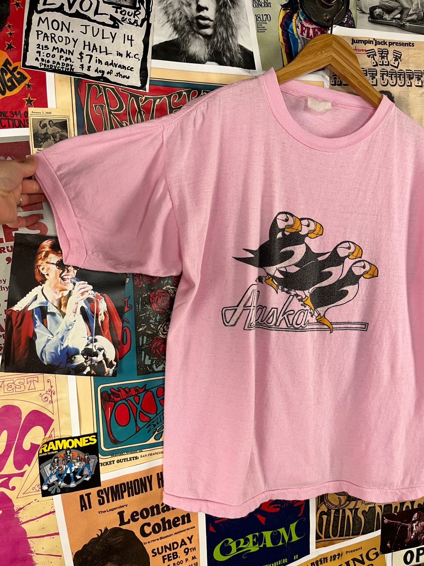 Vintage 70s-80s Pink Alaska Puffin Wildlife Short Sleeve Graphic Souvenir T-Shirt Unisex Adult S/M