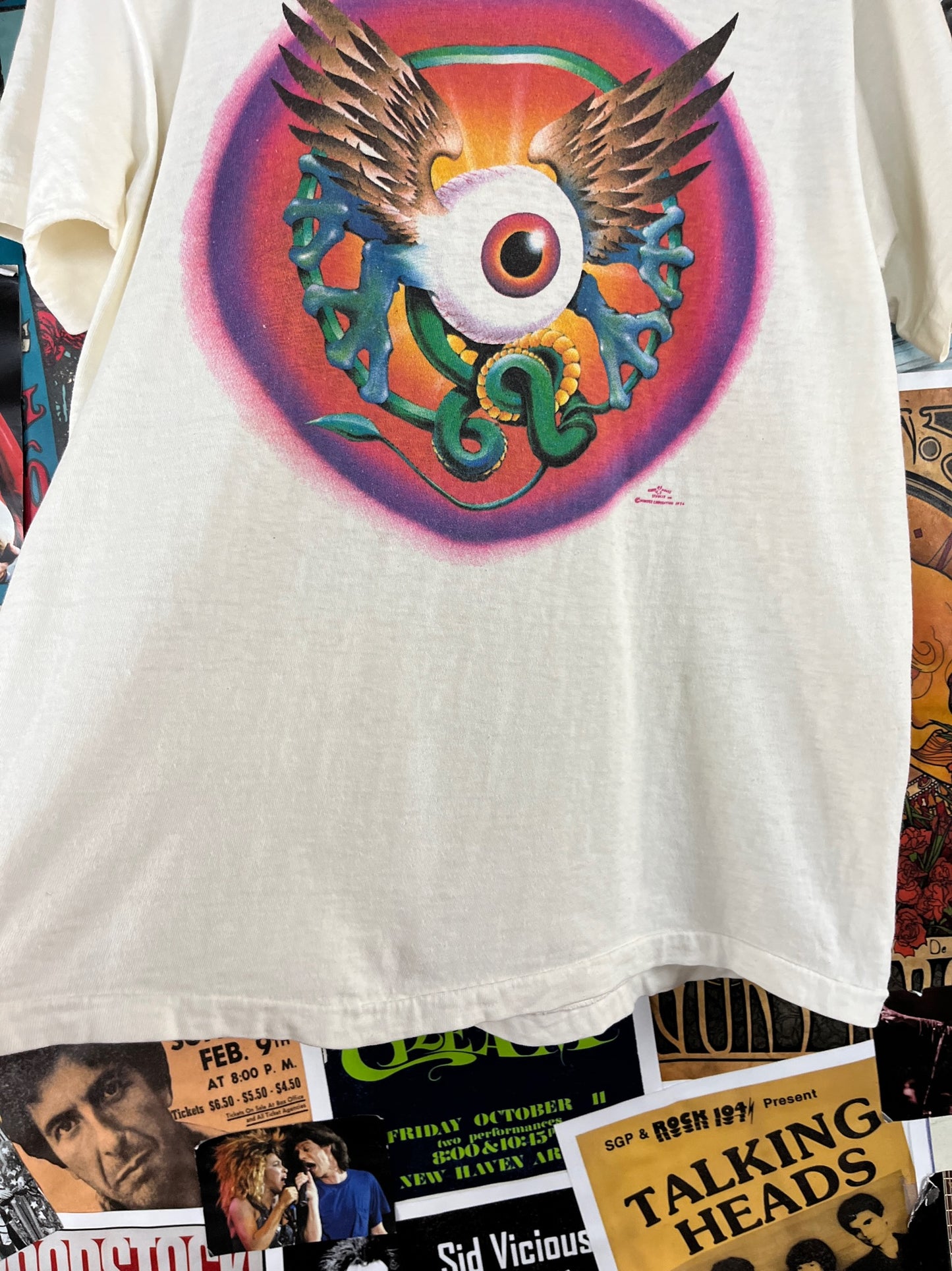 Vintage 70s Stanley Mouse Alton Kelley Flying Eye Grateful Dead Jimi Hendrix White Single Stitch Heavy All Cotton Graphic T-Shirt