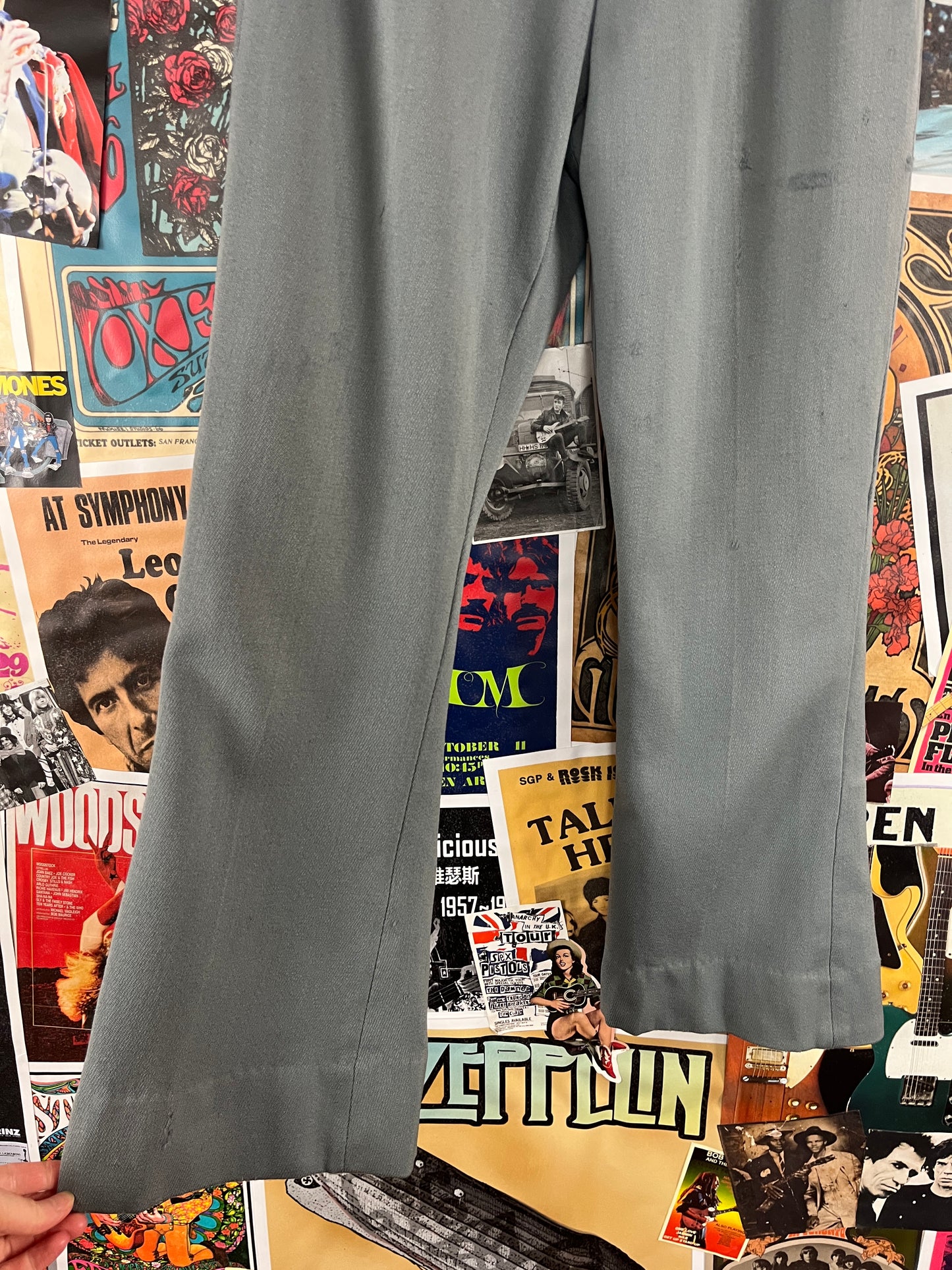 Vintage Women's 1940s-50s Grey Wool Gabardine H Bar Ranchwear High Rise Rockabilly Trouser Pants 25x27