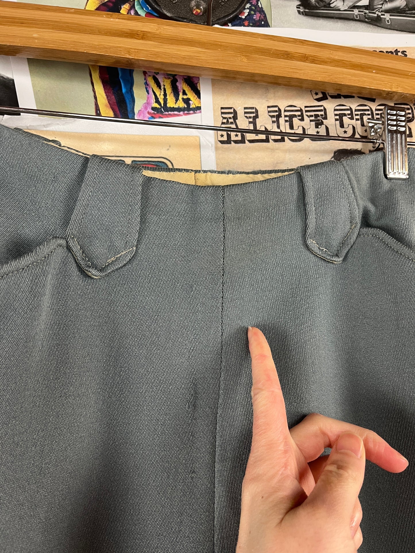 Vintage Women's 1940s-50s Grey Wool Gabardine H Bar Ranchwear High Rise Rockabilly Trouser Pants 25x27