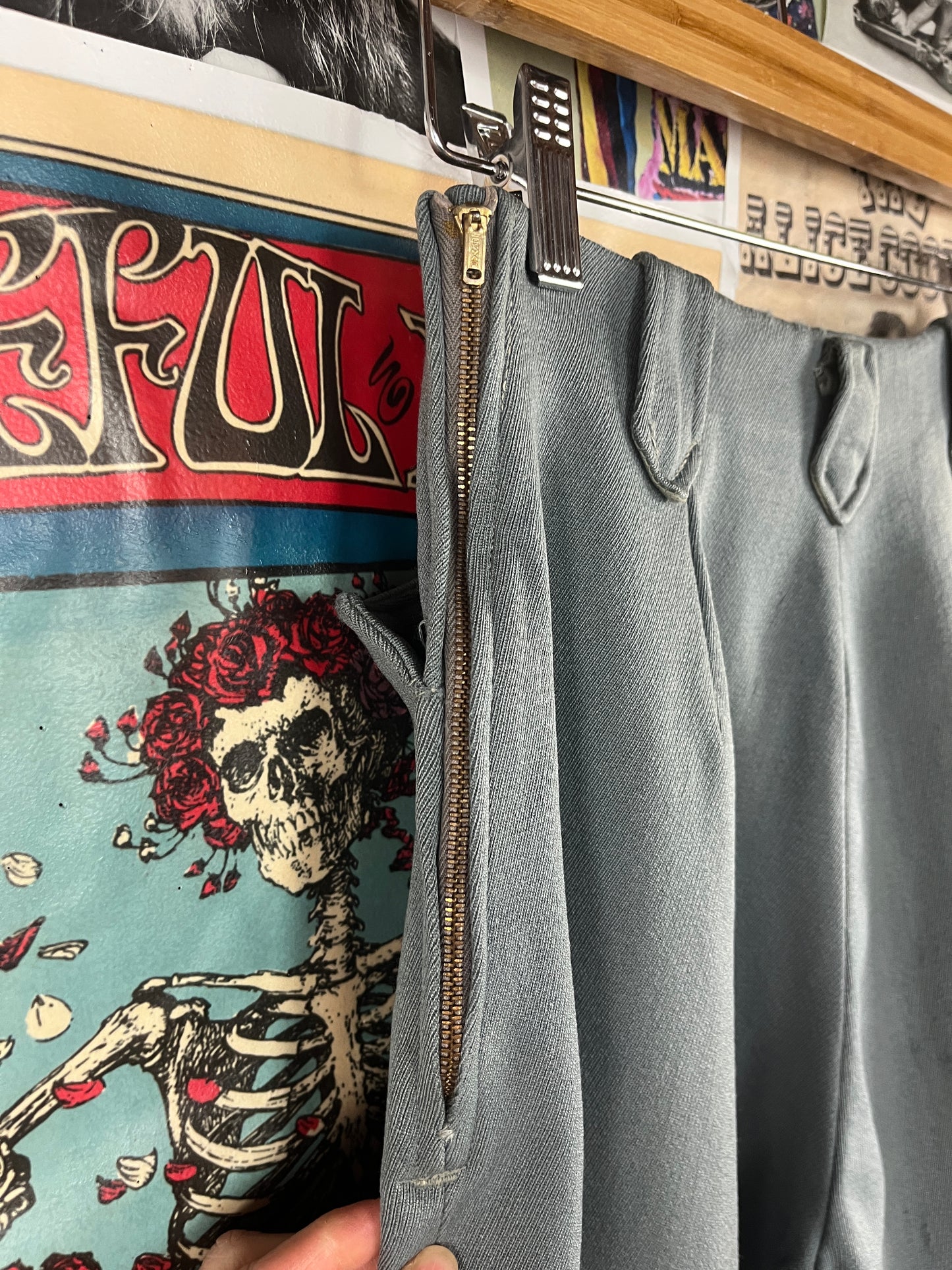 Vintage Women's 1940s-50s Grey Wool Gabardine H Bar Ranchwear High Rise Rockabilly Trouser Pants 25x27
