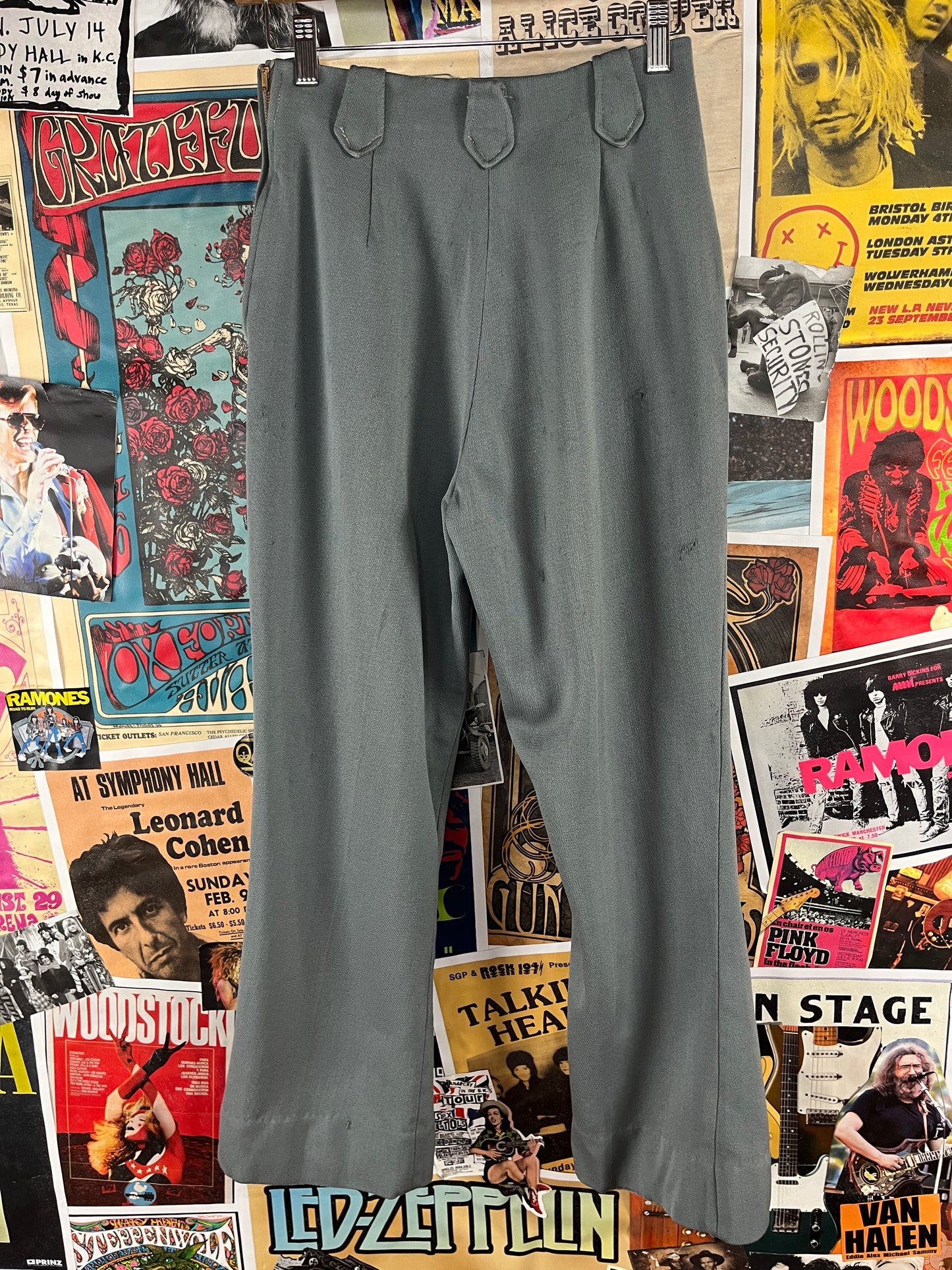 Vintage Women's 1940s-50s Grey Wool Gabardine H Bar Ranchwear High Rise Rockabilly Trouser Pants 25x27
