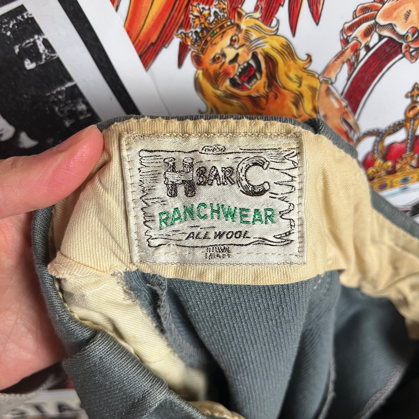 Vintage Women's 1940s-50s Grey Wool Gabardine H Bar Ranchwear High Rise Rockabilly Trouser Pants 25x27