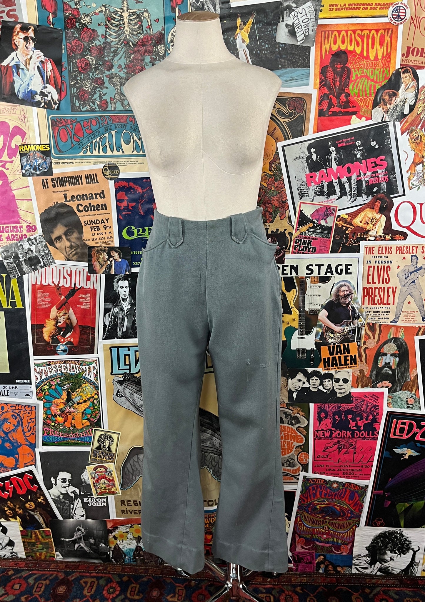 Vintage Women's 1940s-50s Grey Wool Gabardine H Bar Ranchwear High Rise Rockabilly Trouser Pants 25x27