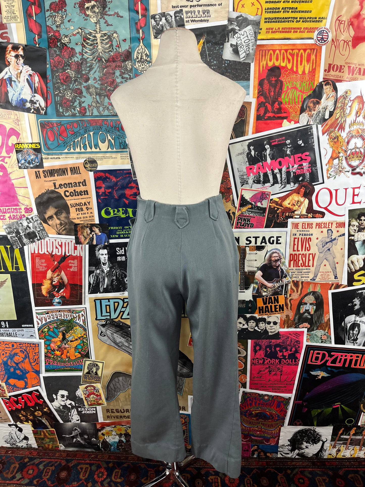 Vintage Women's 1940s-50s Grey Wool Gabardine H Bar Ranchwear High Rise Rockabilly Trouser Pants 25x27