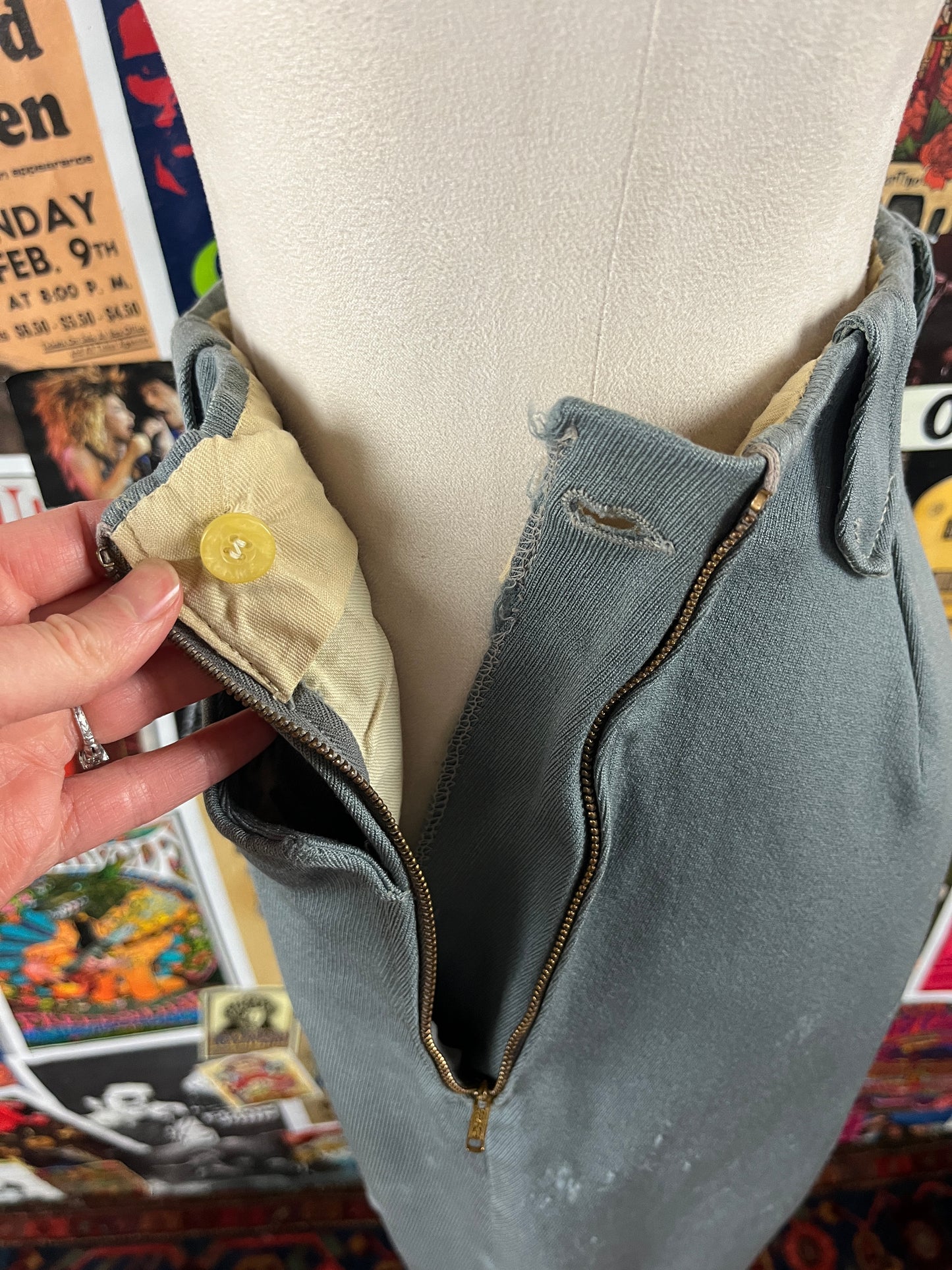 Vintage Women's 1940s-50s Grey Wool Gabardine H Bar Ranchwear High Rise Rockabilly Trouser Pants 25x27