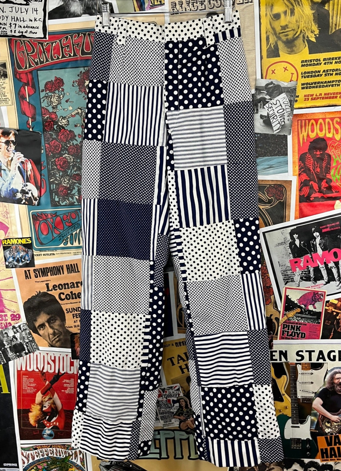 Groovy womens patchwork print mid rise pants.