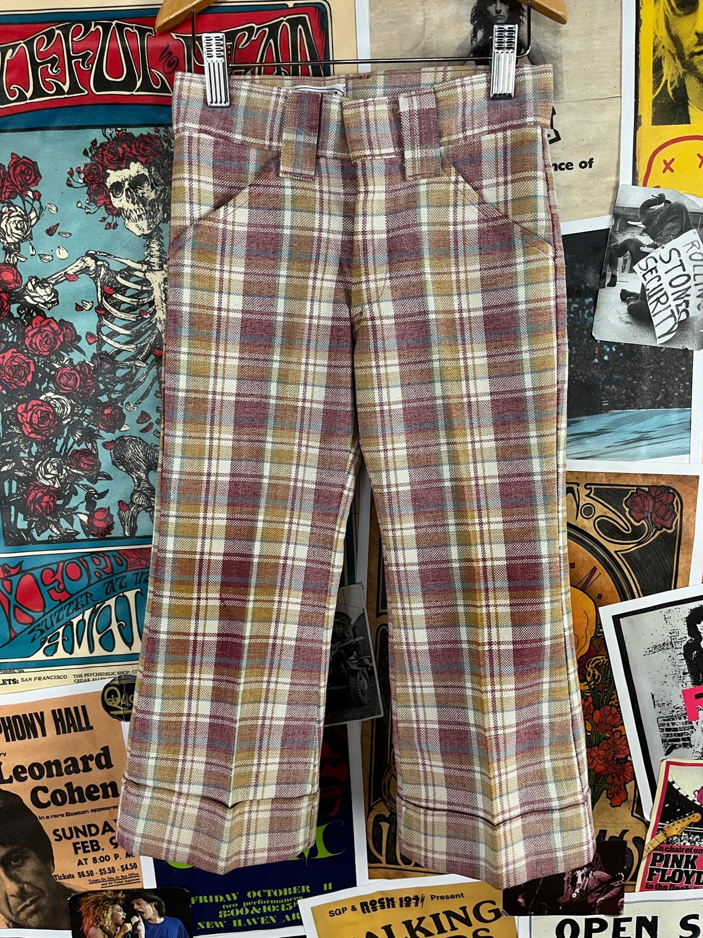 Vintage Toddler Kids Boys Girls Retro 1970s Khaki Pink Plaid Billy the Kid Trouser Pants 4T Ages 3-4