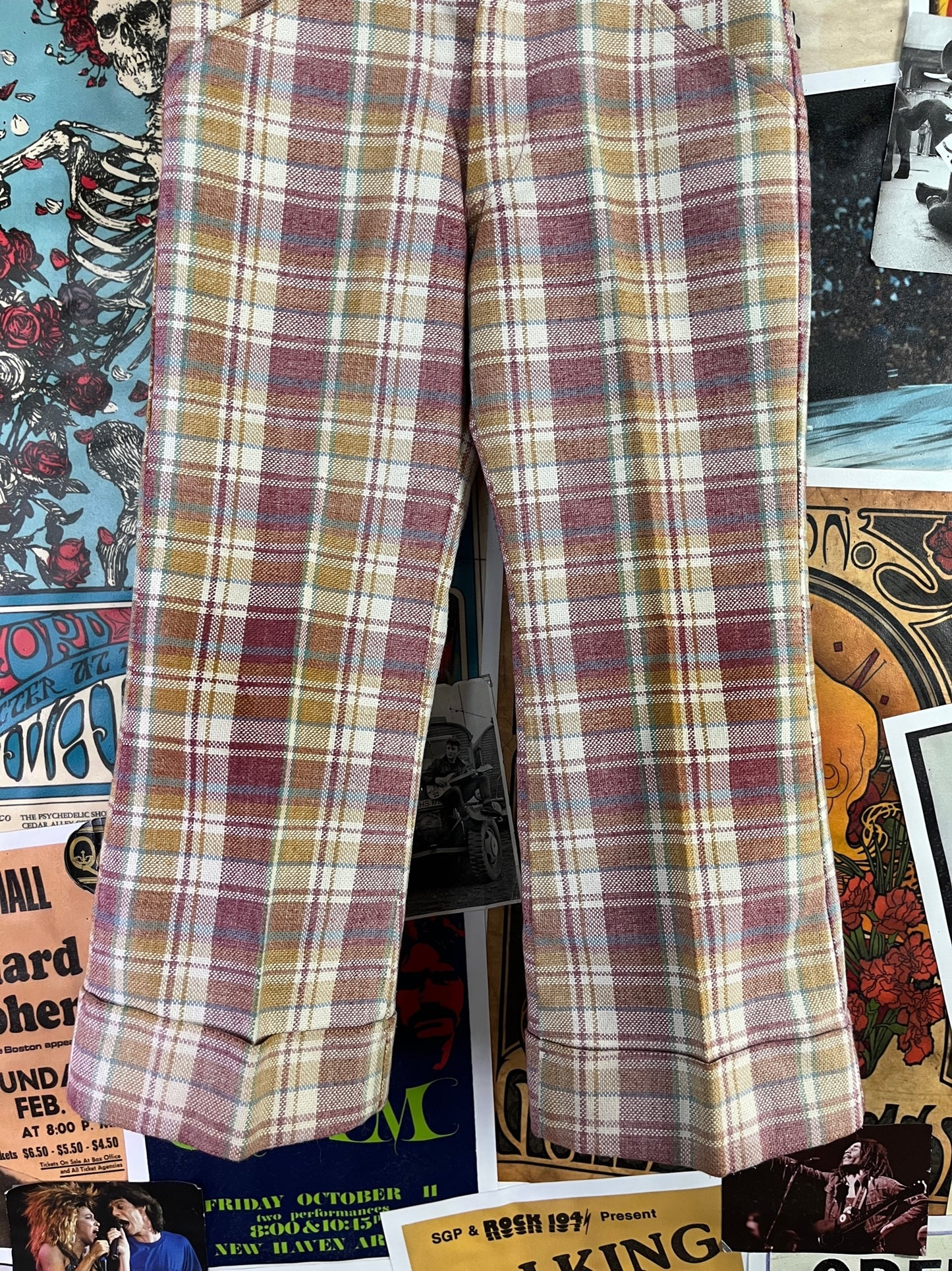 Vintage Toddler Kids Boys Girls Retro 1970s Khaki Pink Plaid Billy the Kid Trouser Pants 4T Ages 3-4